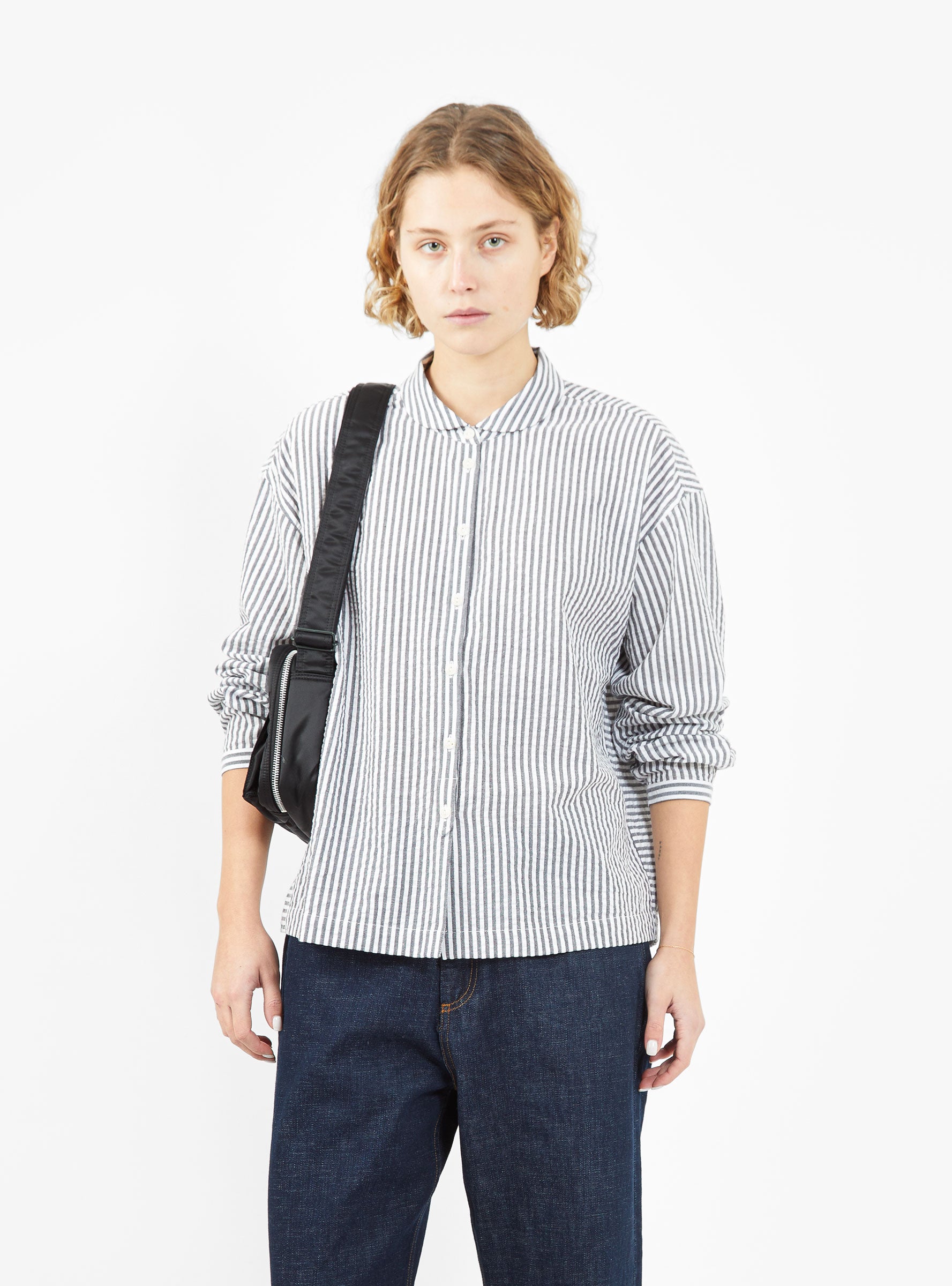  YMC Marianne Shirt Grey & White Stripe