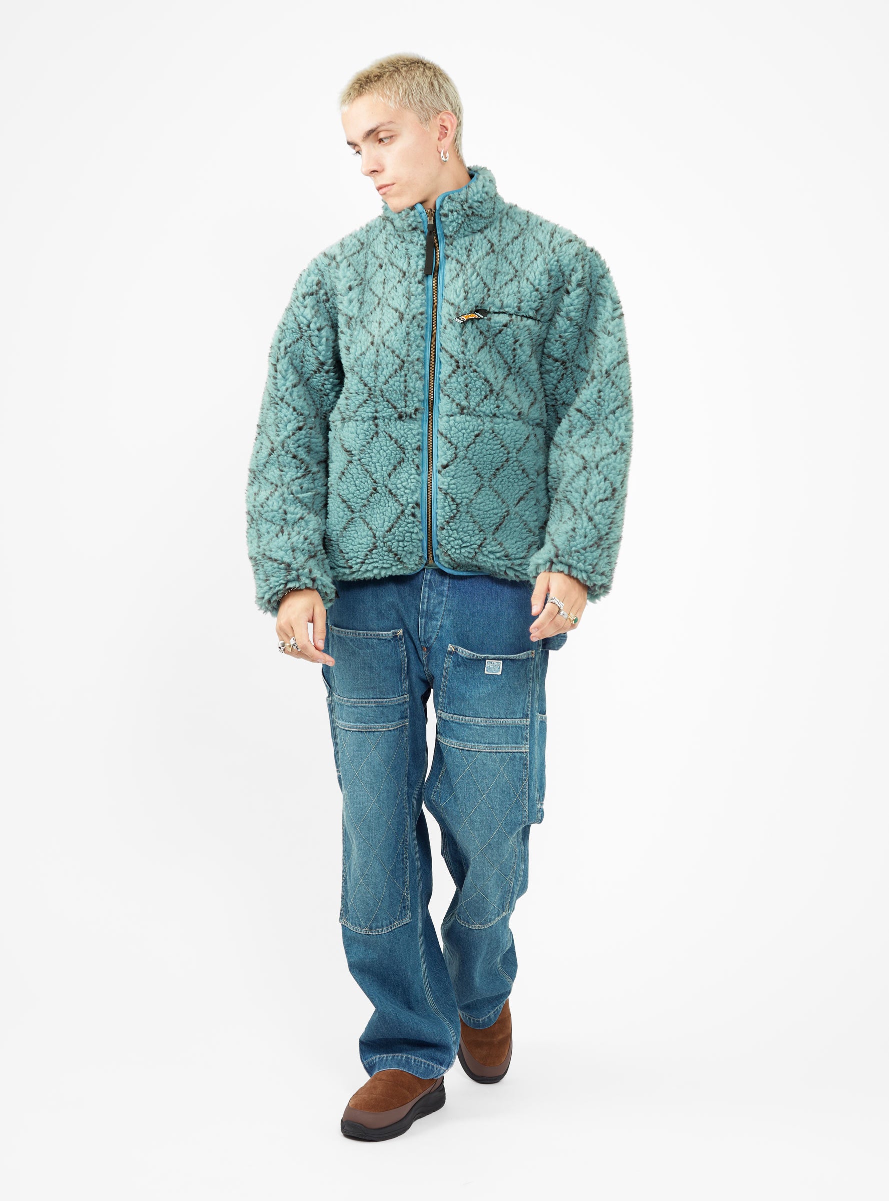  Kapital DO-GI Sashiko Boa Fleece Blue - Size: Small