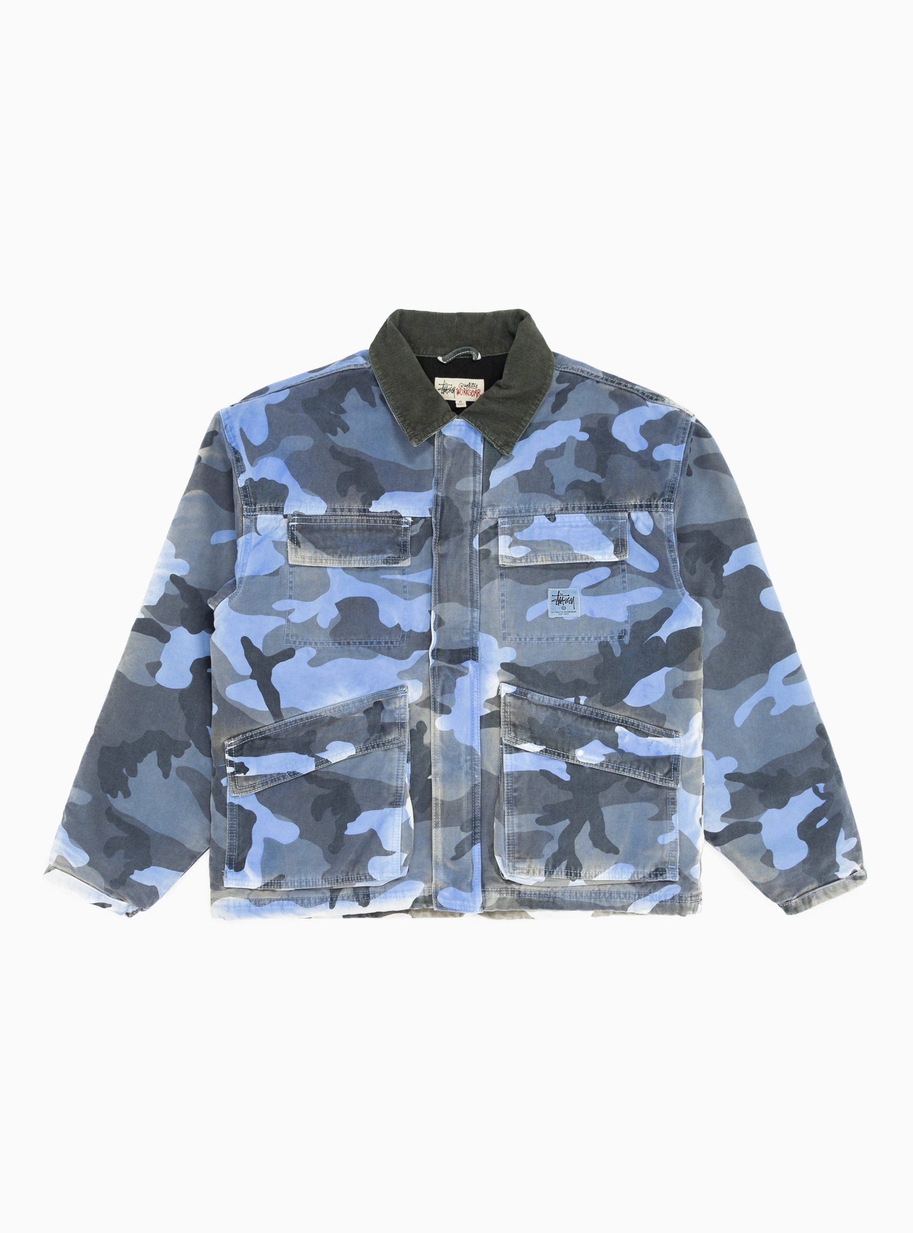  Stüssy Spray Dye Canvas Shop Jacket Blue Camo