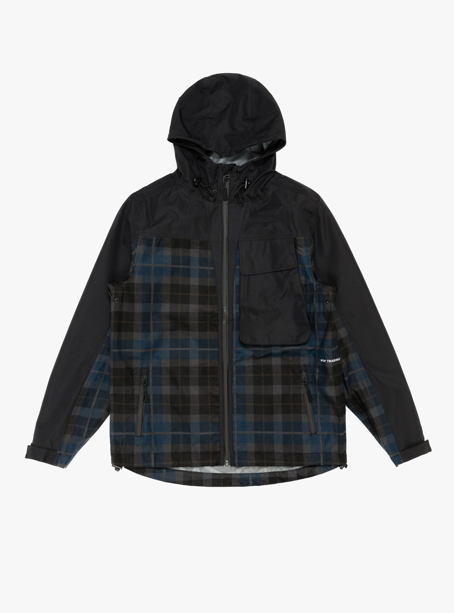 Pop Trading Company Pop Trading Company Big Pocket Hooded Jacket Black & Navy Check - Size: Medium