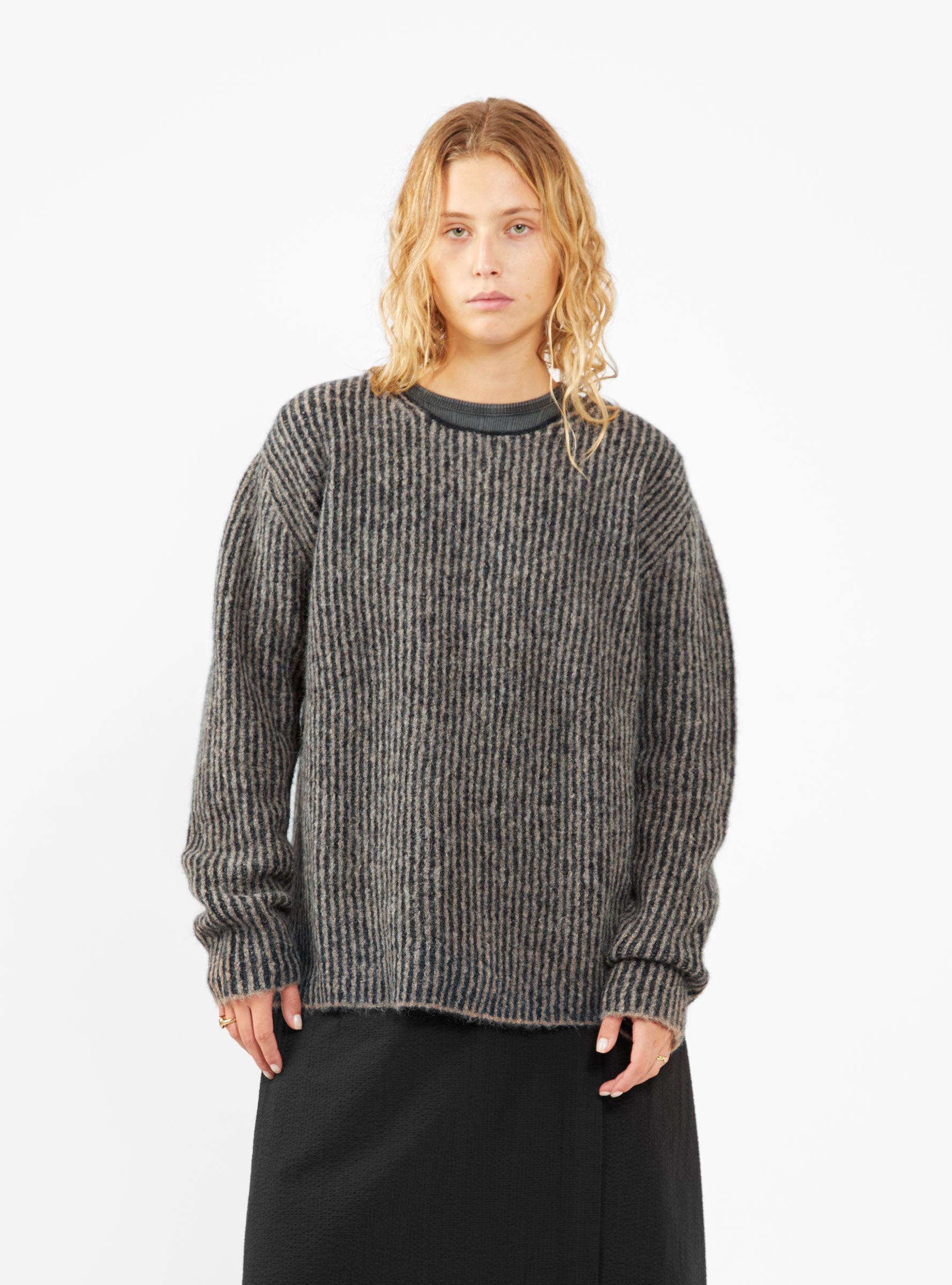  7115 by Szeki Alpaca Fisherman Sweater Grey Stripe