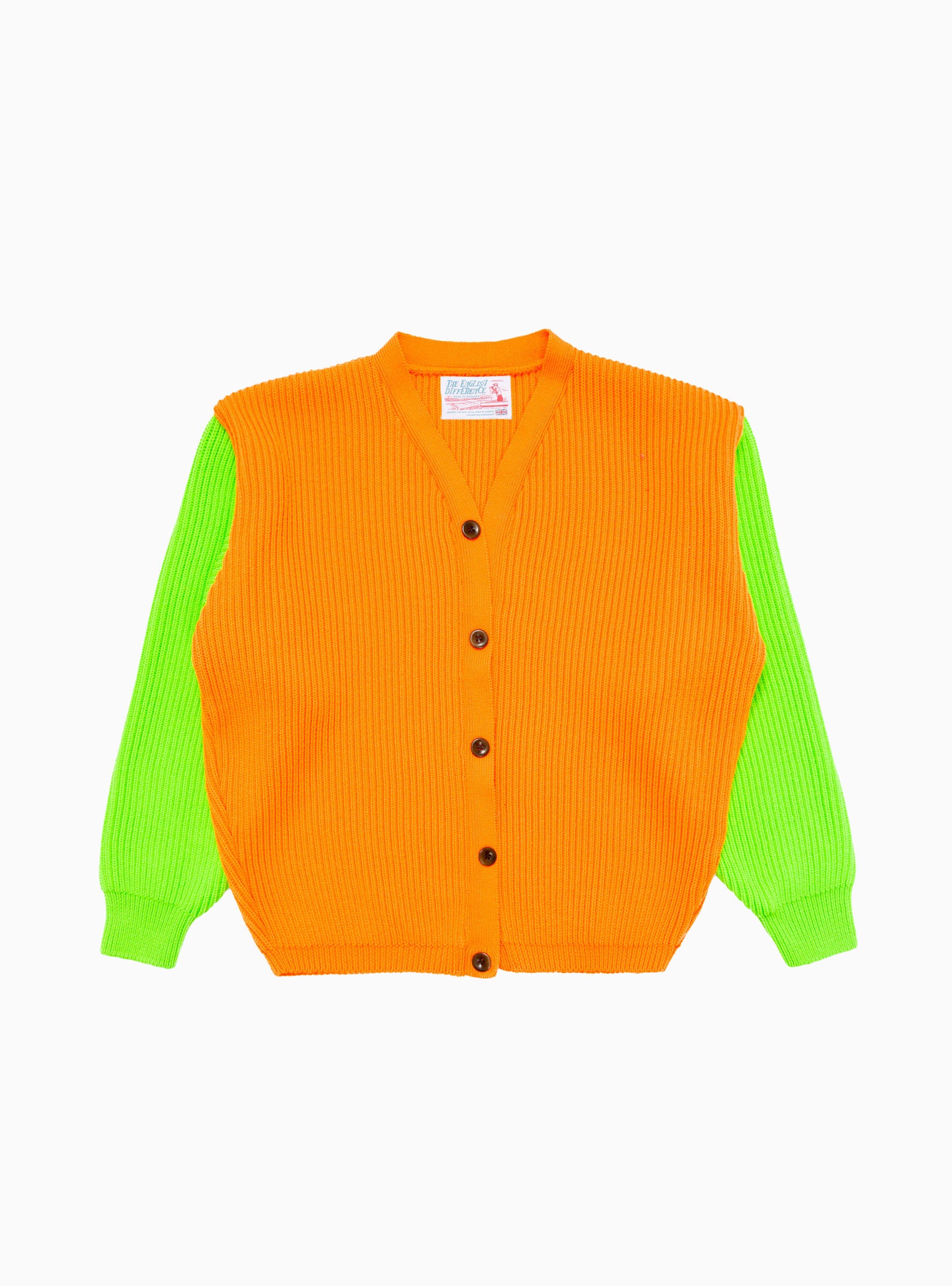  The English Difference Neon Beacon Merino Wool Cardigan Orange