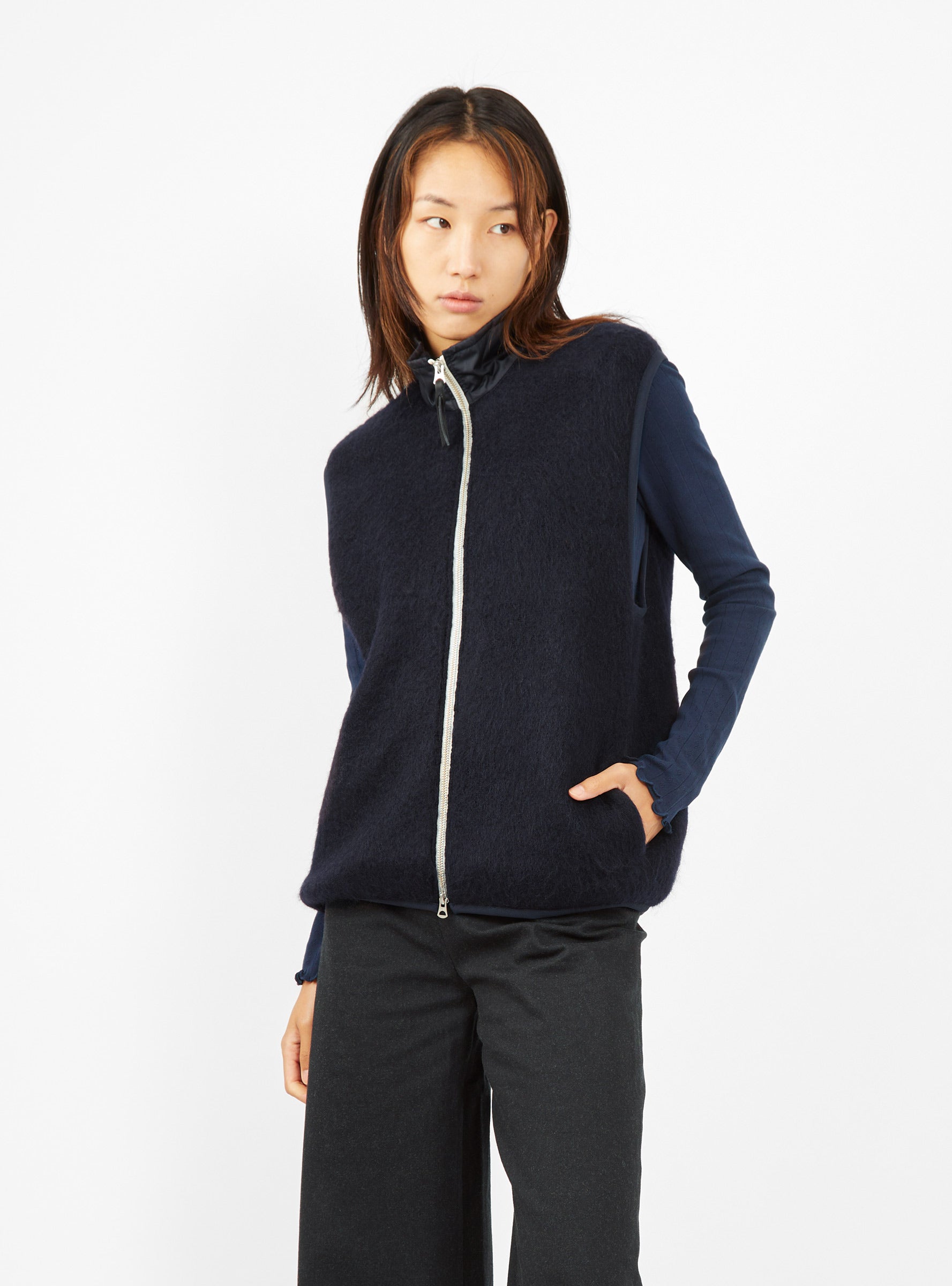  nanamica Zip-Up Mohair Vest Navy