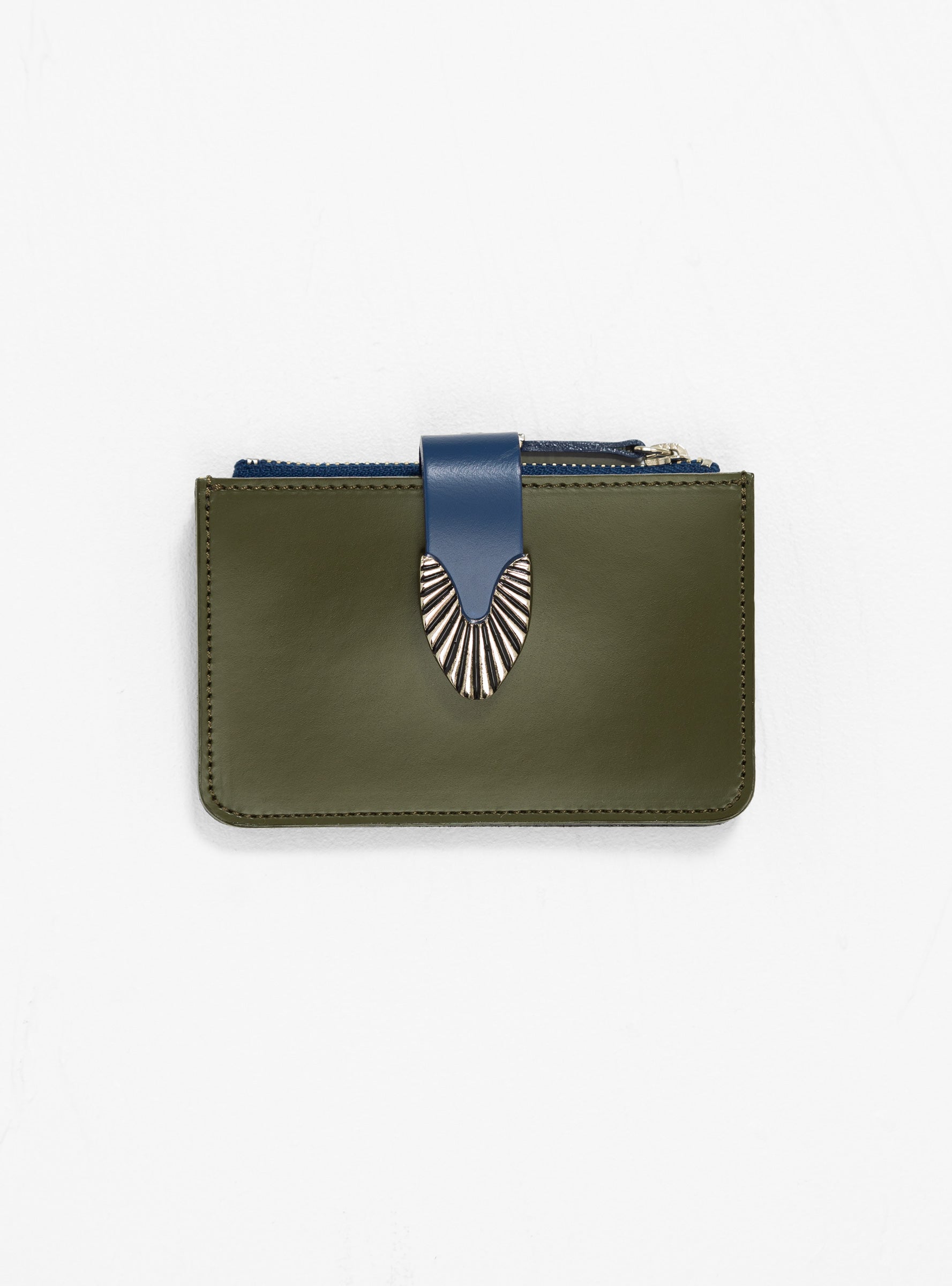  TOGA PULLA Small Leather Wallet Khaki & Blue