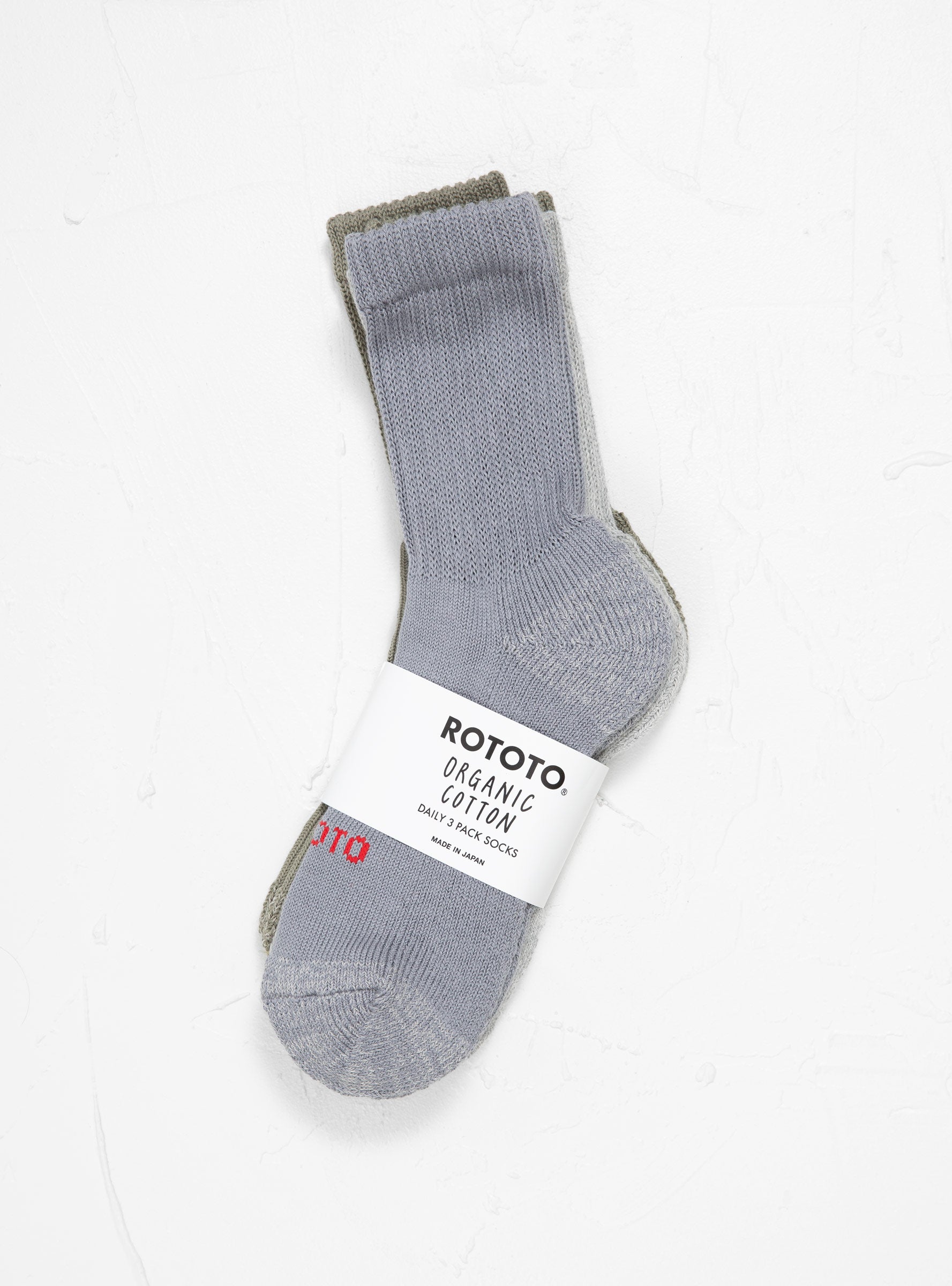 Rototo ROTOTO Organic Daily 3 Pack Crew Socks Multi - Size: ONE SIZE