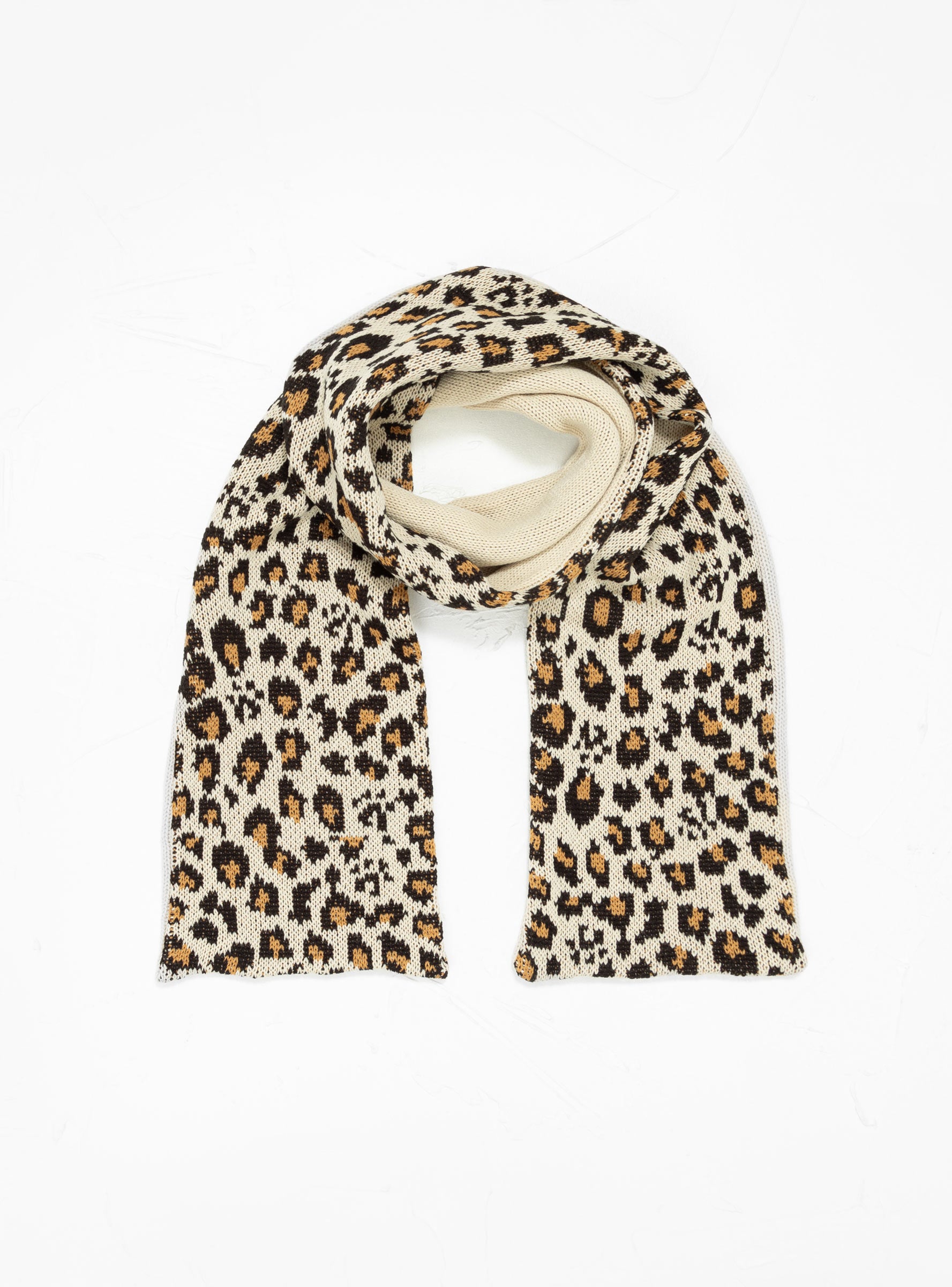  ROTOTO Reversible Chunky Muffler Scarf Ivory & Brown Leopard