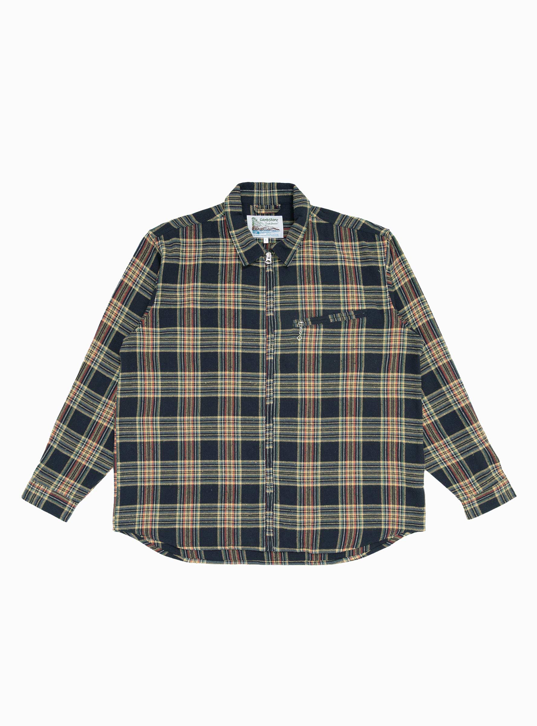  Garbstore Grande Zip Shirt Midnight Blue Check - Size: Large