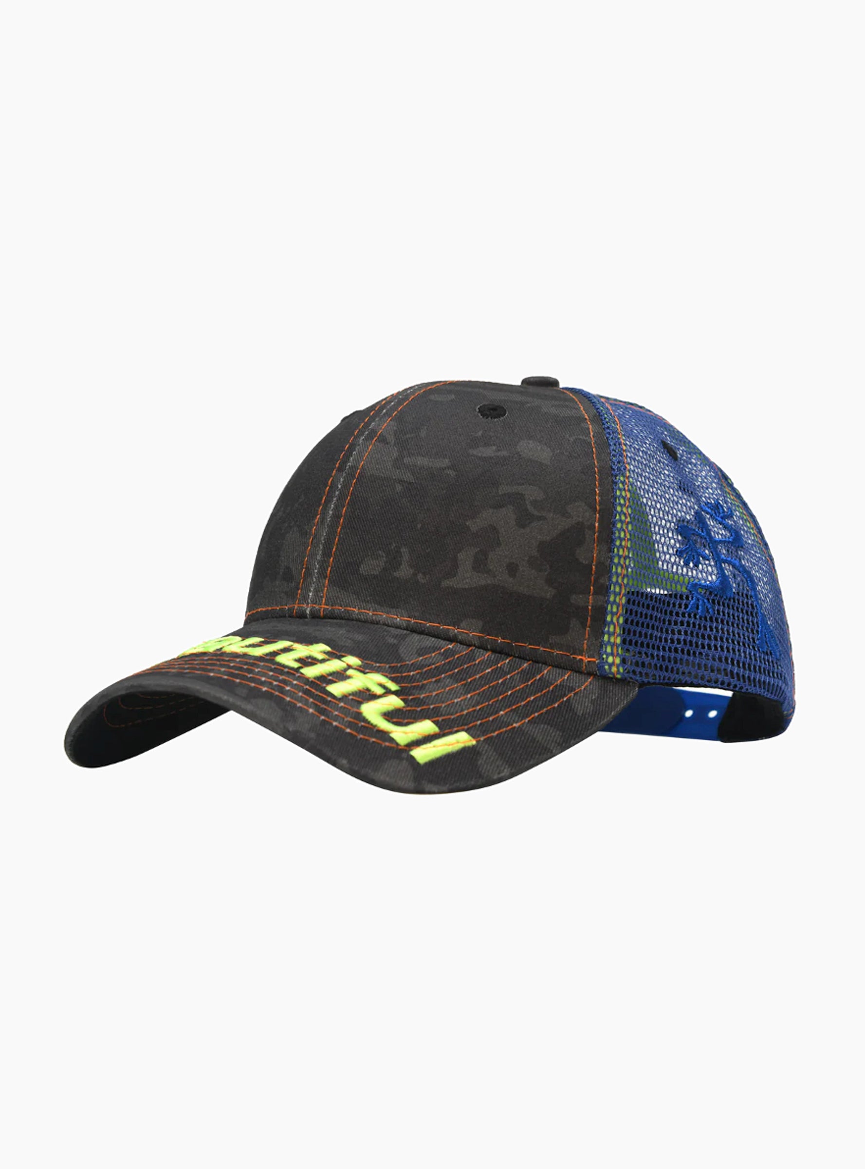  b. Eautiful Soto Trucker Hat Black Camo & Blue