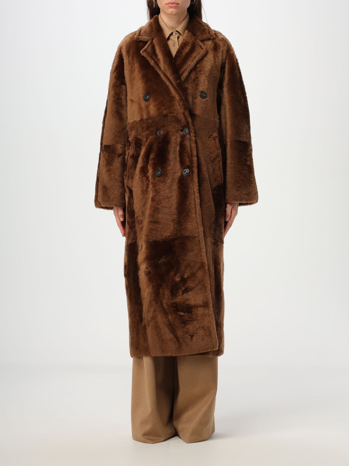 Max Mara Fur Coats MAX MARA Woman colour Brown