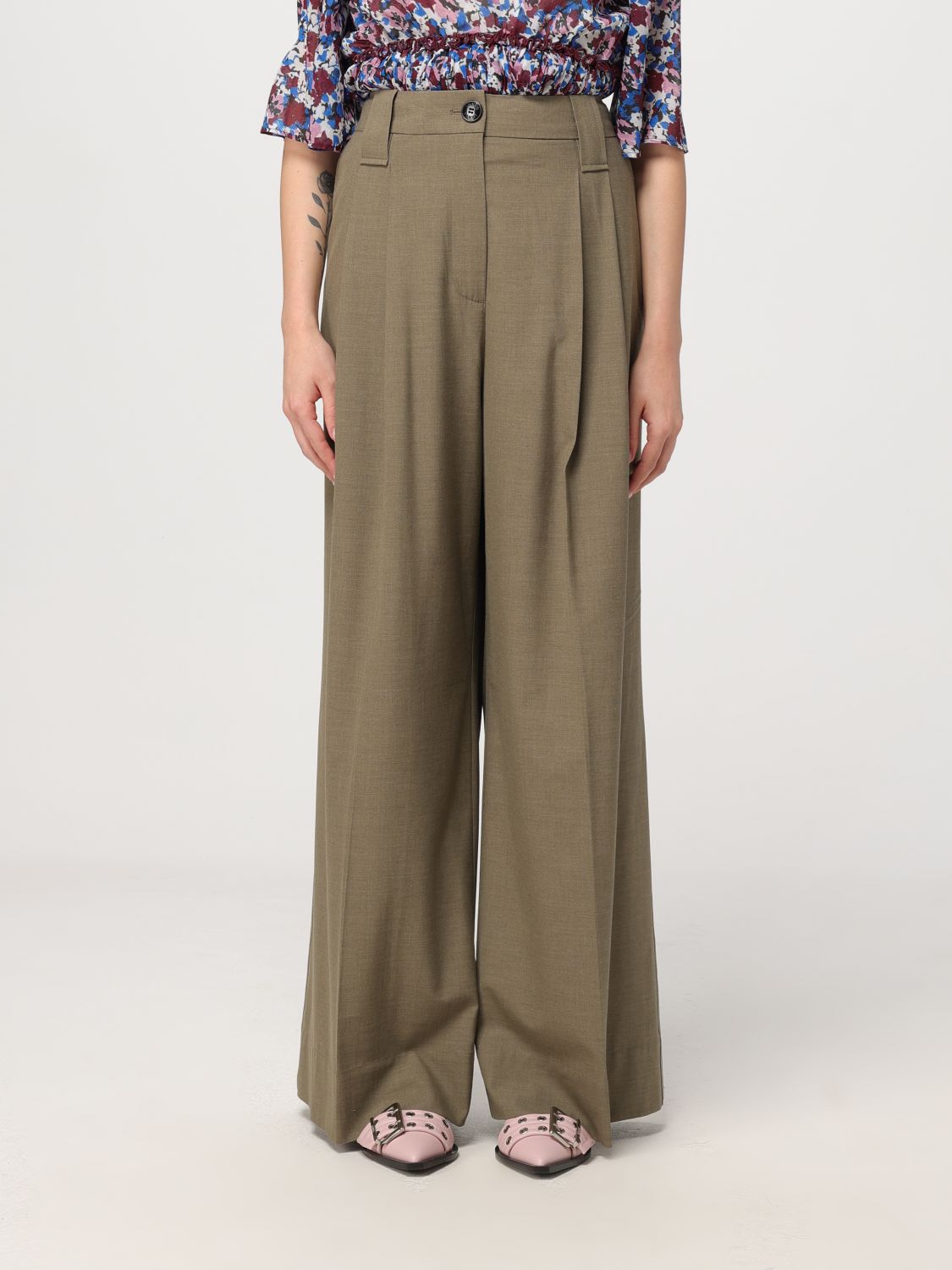 Ganni Trousers GANNI Woman colour Military