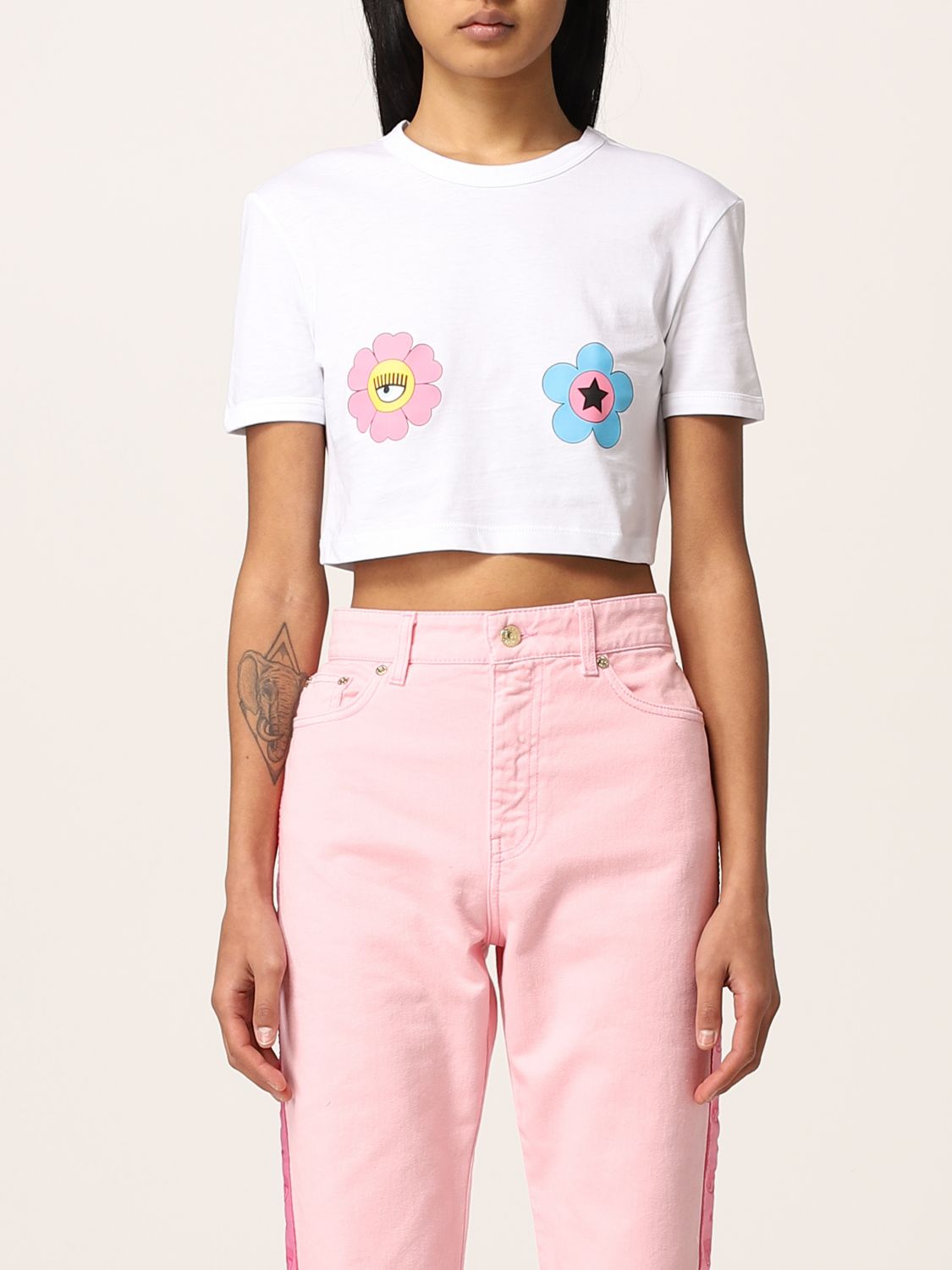 CHIARA FERRAGNI Chiara Ferragni cropped T-shirt with Eyestar flowers print