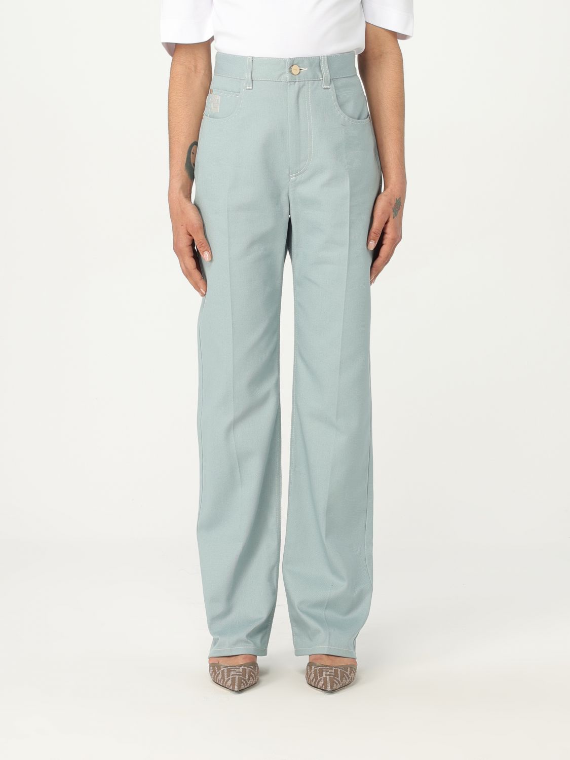 FENDI Trousers FENDI Woman colour Gnawed Blue