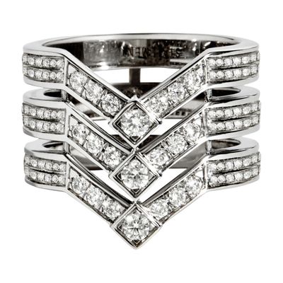  Stairway 3 rows diamond & silver ring