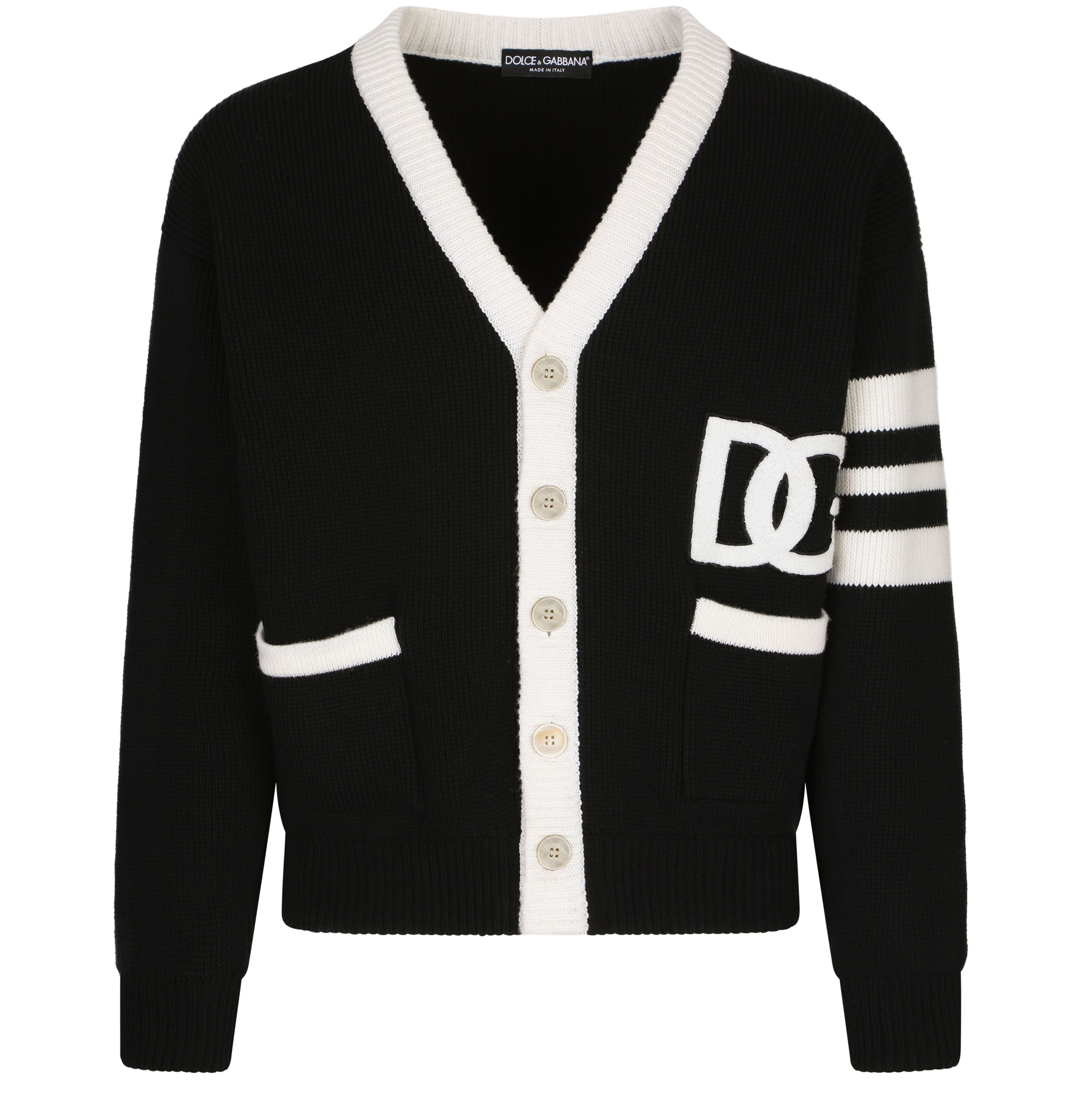 Dolce & Gabbana Wool fisherman's rib cardigan with DG logo