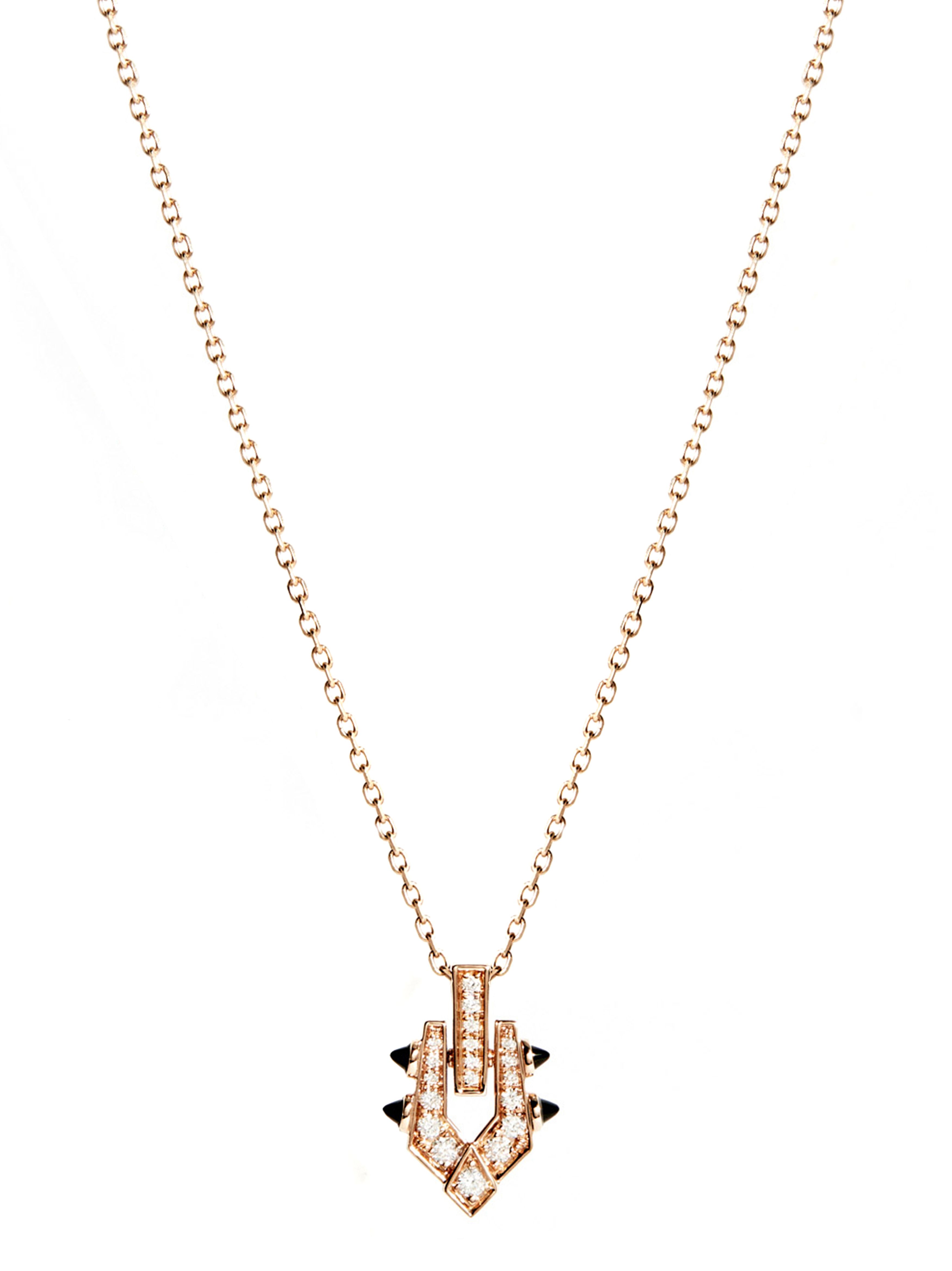  Spike necklace with diamonds, 18-carat rose gold and black agates