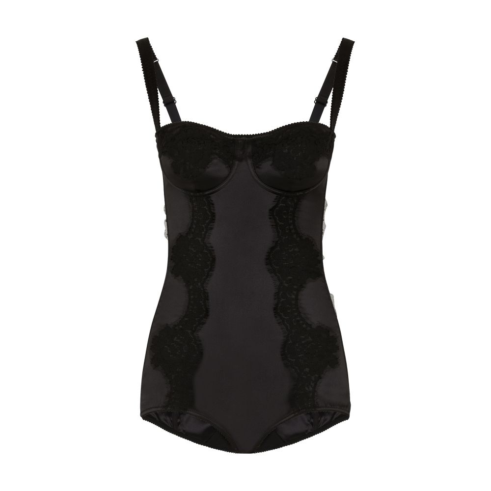 Dolce & Gabbana Silk balconette-bra bodysuit with lace detailing