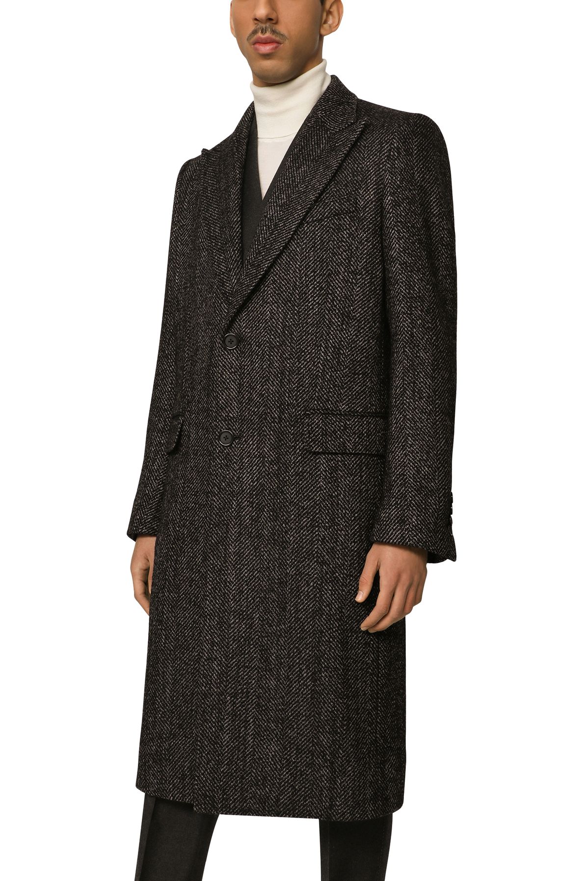 Dolce & Gabbana Single-Breasted Coat in Herringbone Alpaca Wool