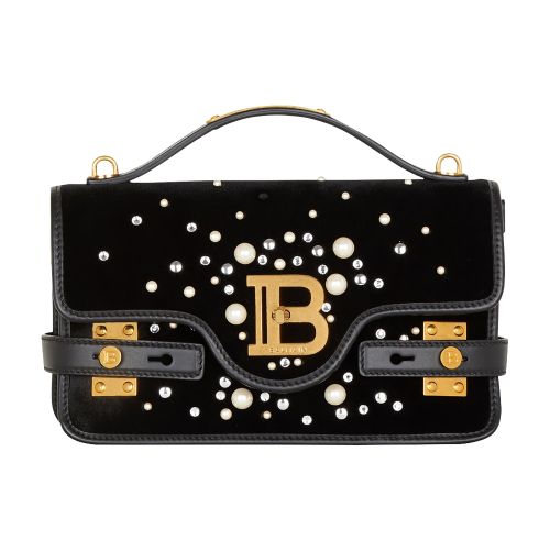 Balmain B-Buzz Shoulder 24 Bag In Embroidered Velvet