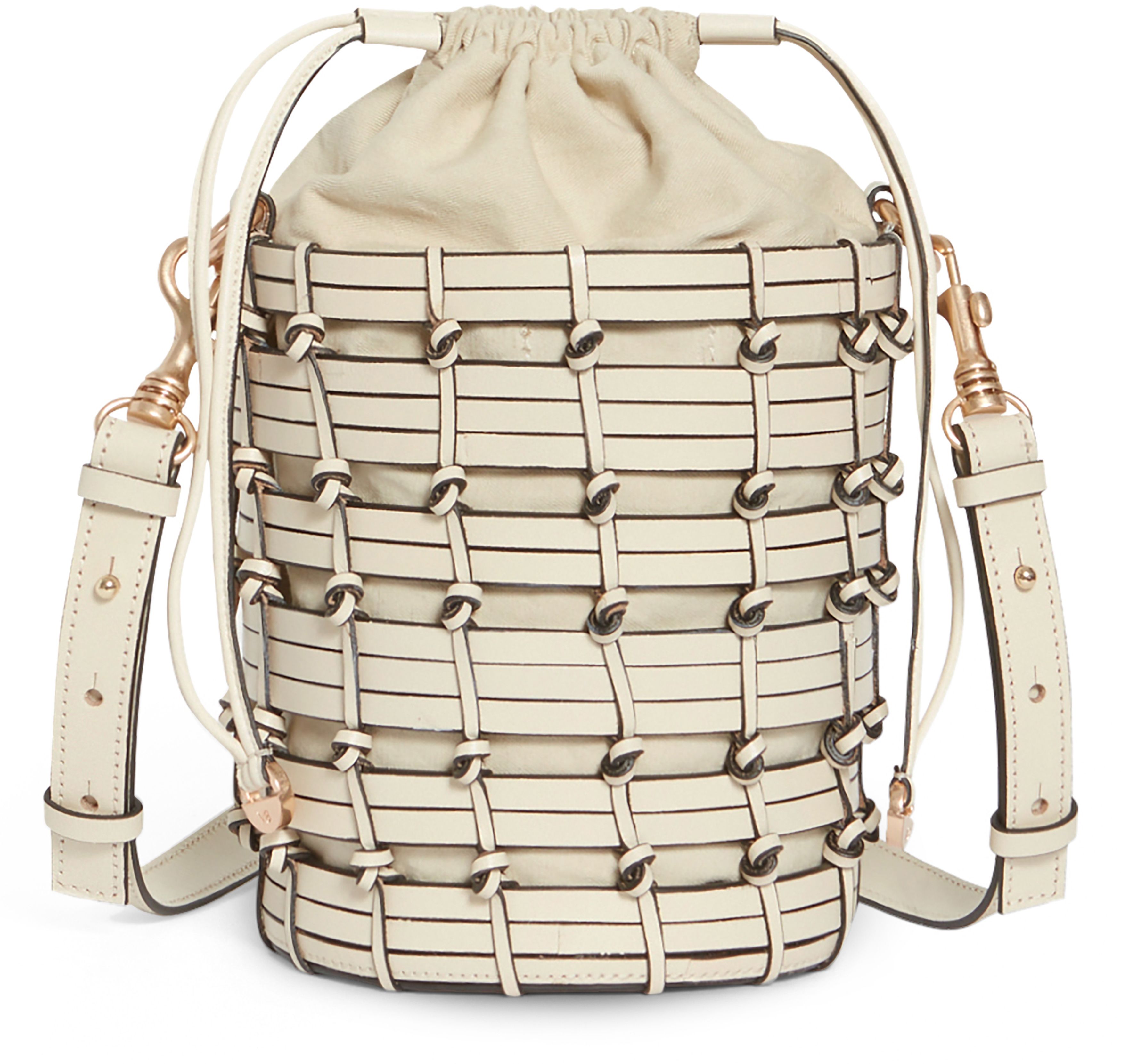  Small woven leather bucket bag