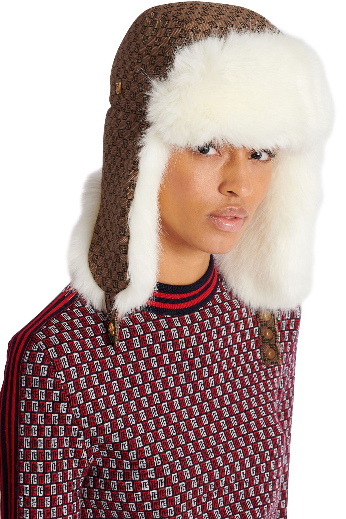 Balmain Mini Monogram trapper hat