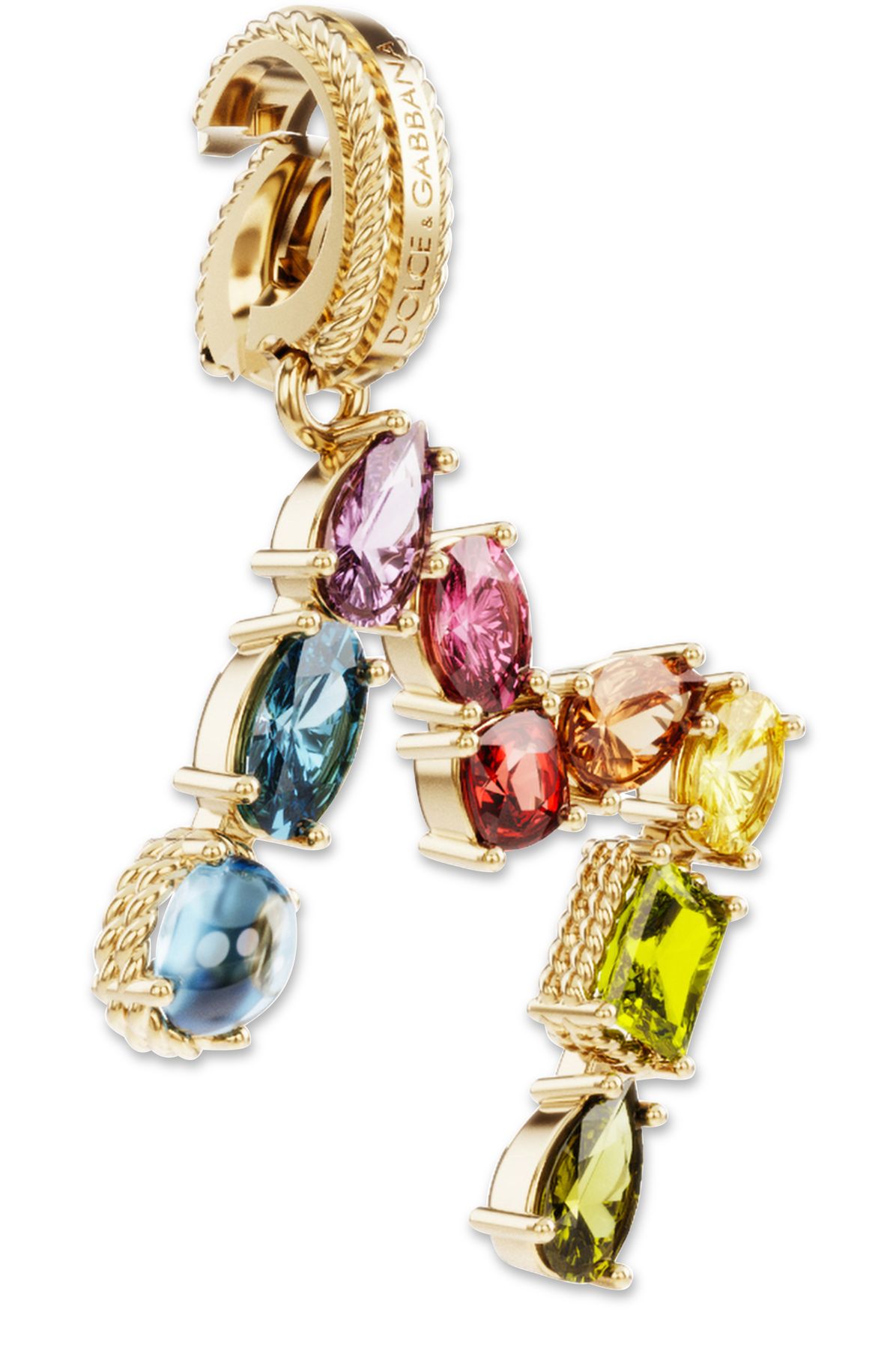 Dolce & Gabbana Rainbow alphabet M 18 kt yellow gold charm with multicolor fine gems