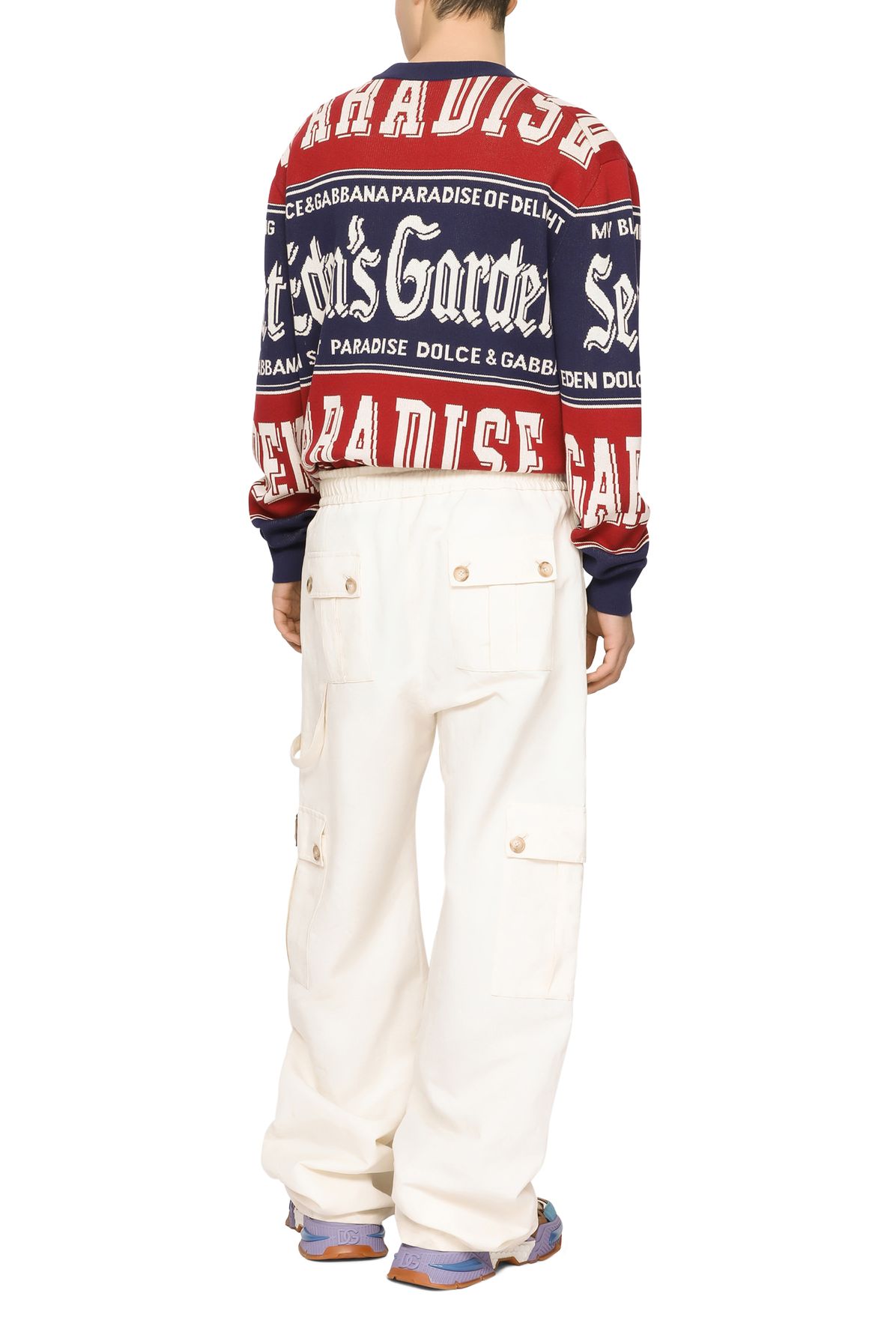 Dolce & Gabbana Round-neck cotton jacquard sweater with lettering