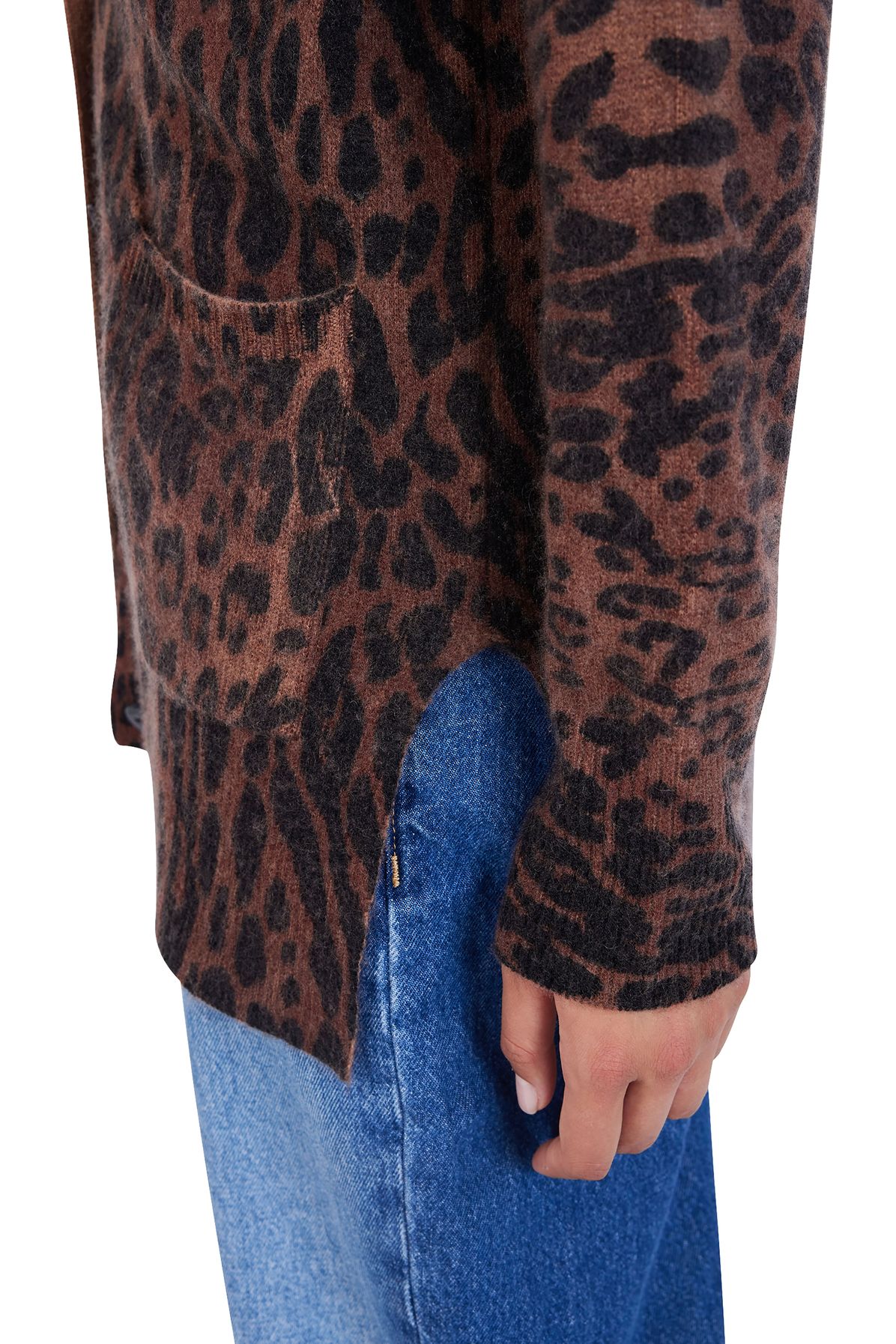  Una leopard motif cashmere cardigan