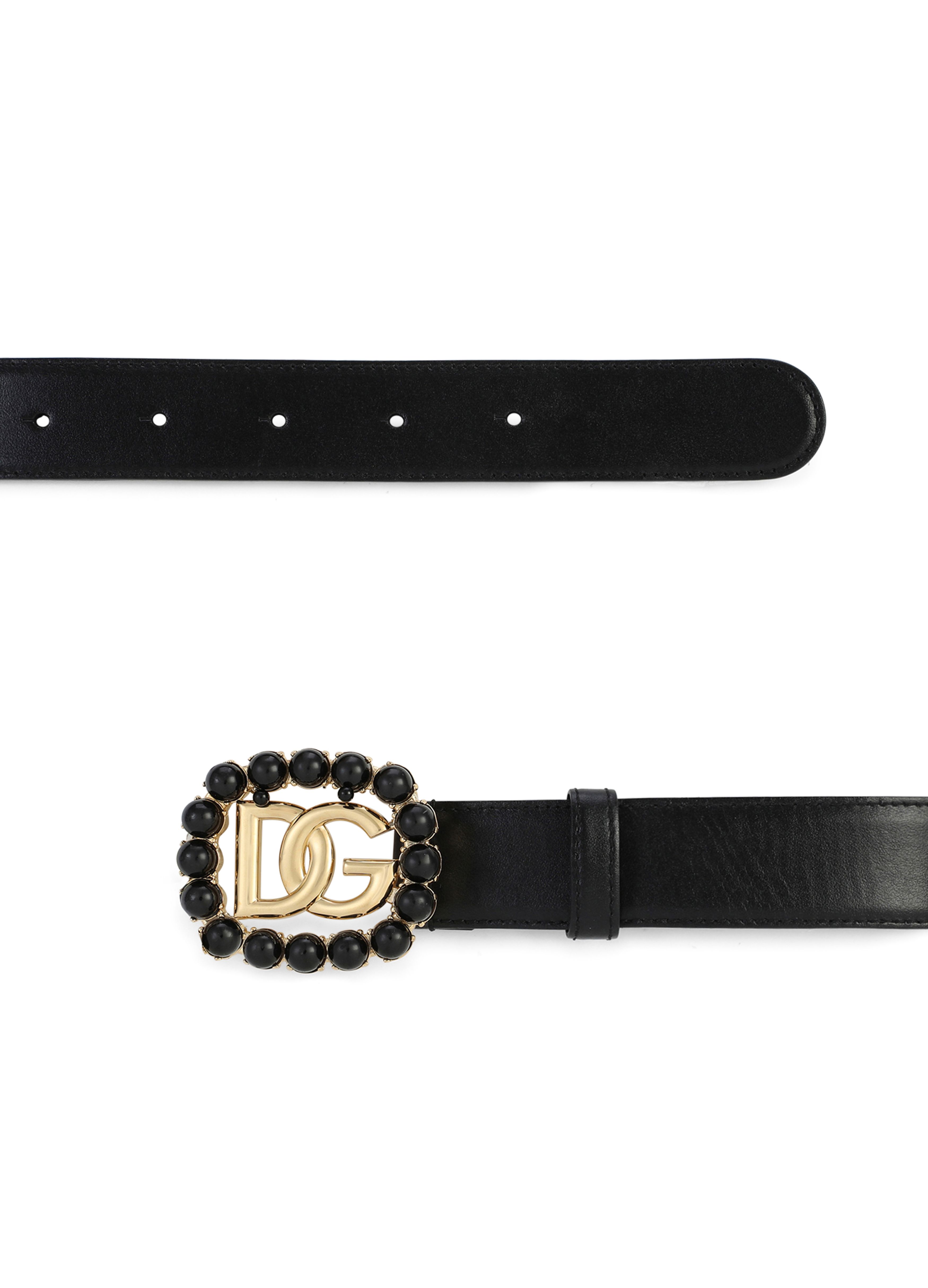 Dolce & Gabbana calfskin belt with Logo and pearls