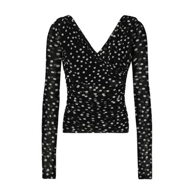 Dolce & Gabbana Wrap-front polka-dot tulle top