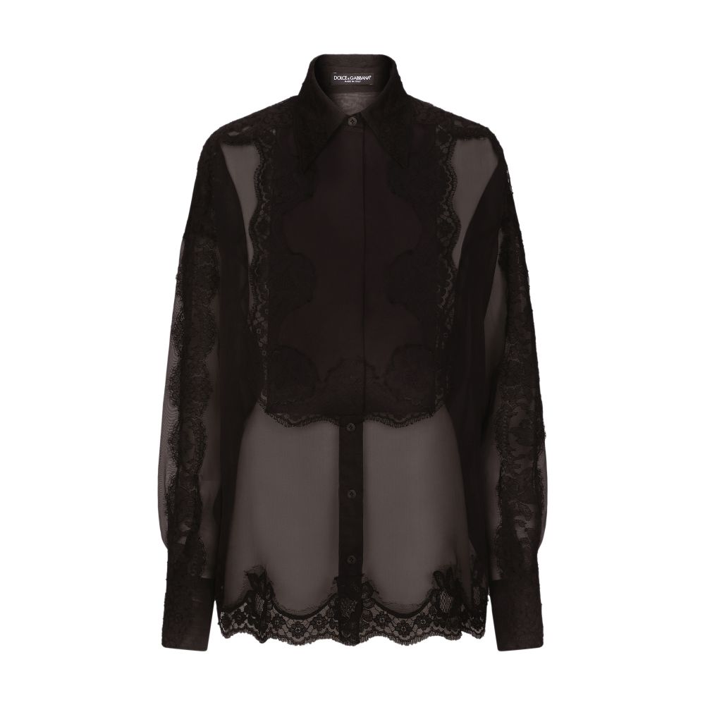 Dolce & Gabbana Organza tuxedo shirt with lace inserts