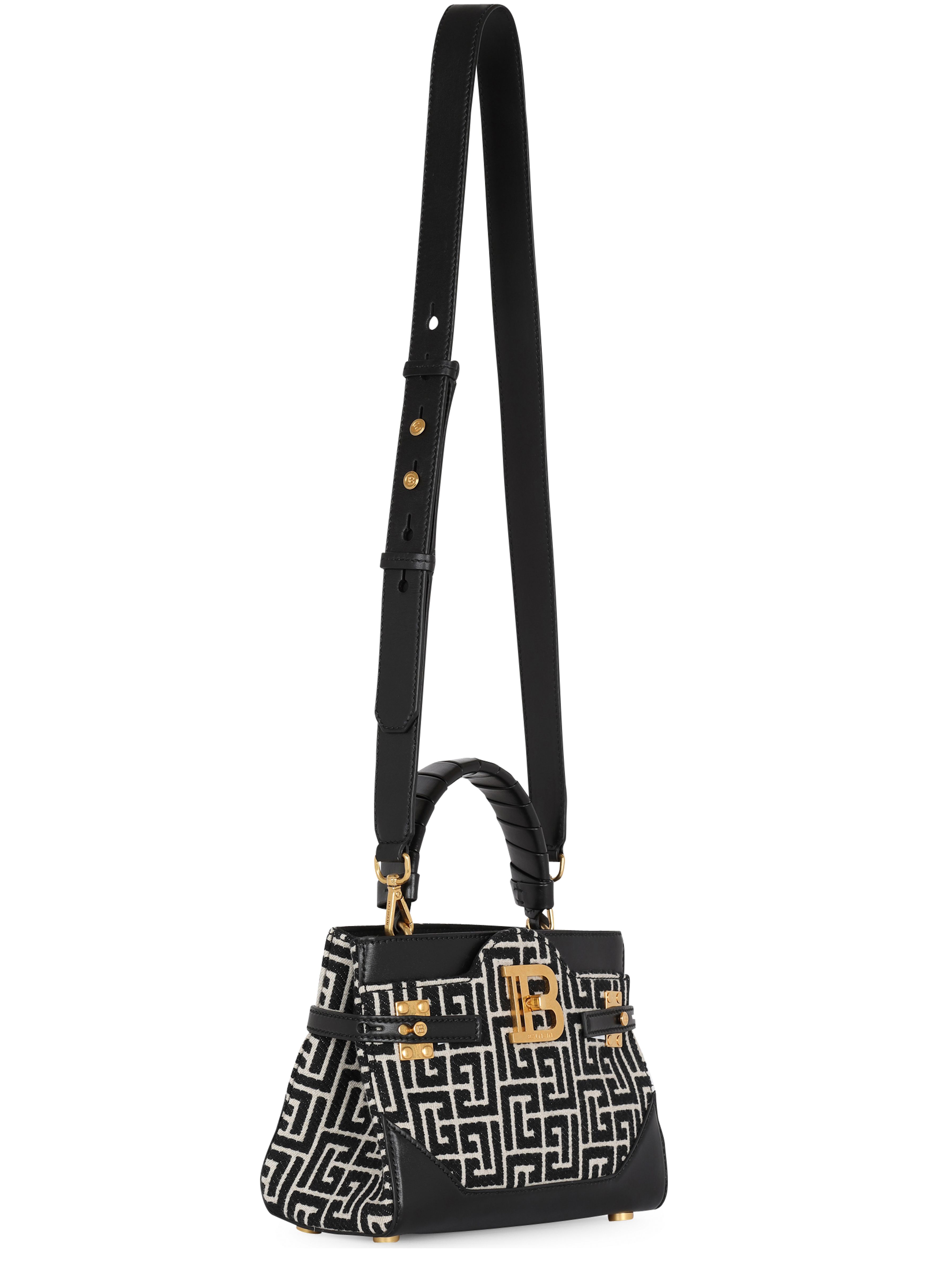 Balmain B-Buzz 22 Top Handle bag in leather with jacquard monogram