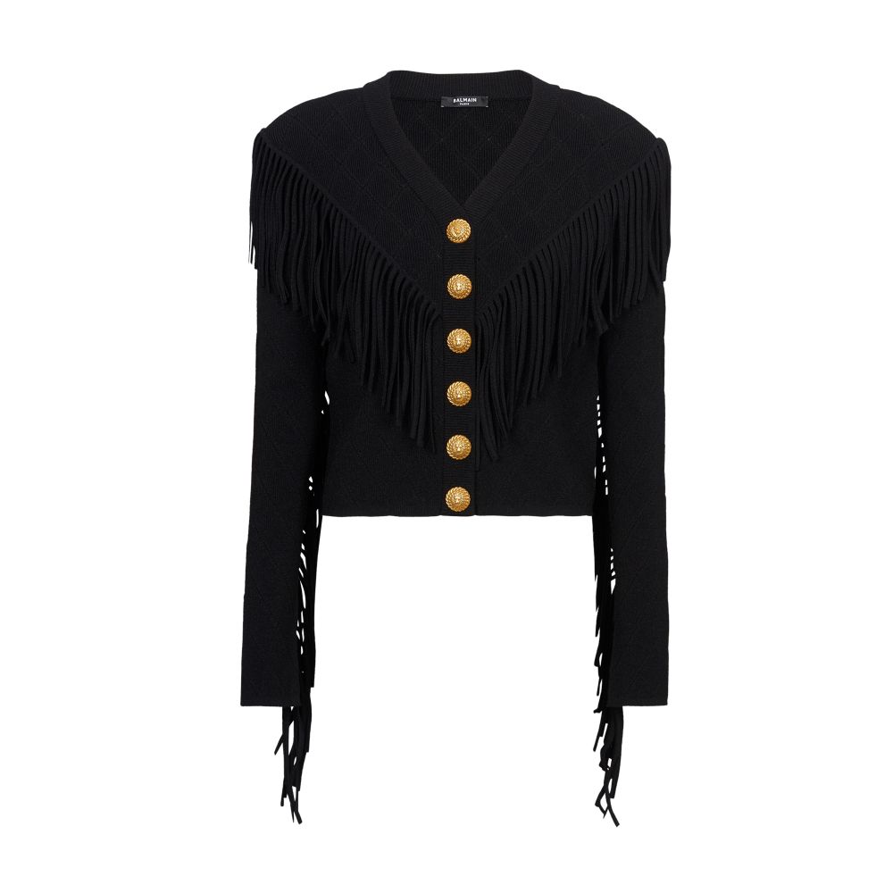 Balmain Fine-Gauge Knit Fringed Cardigan