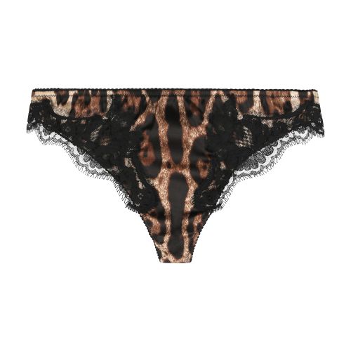 Dolce & Gabbana Leopard-print satin thong with lace detailing