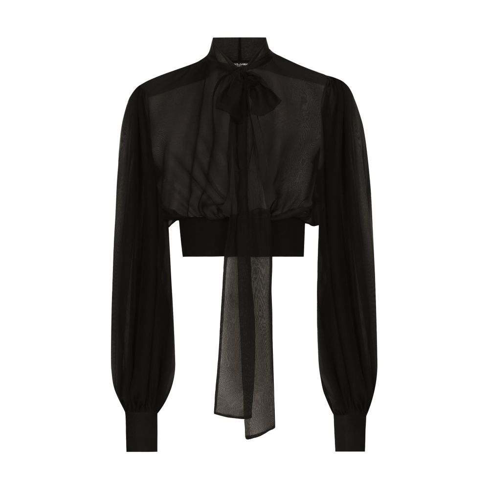 Dolce & Gabbana Pussy bow silk chiffon short blouse