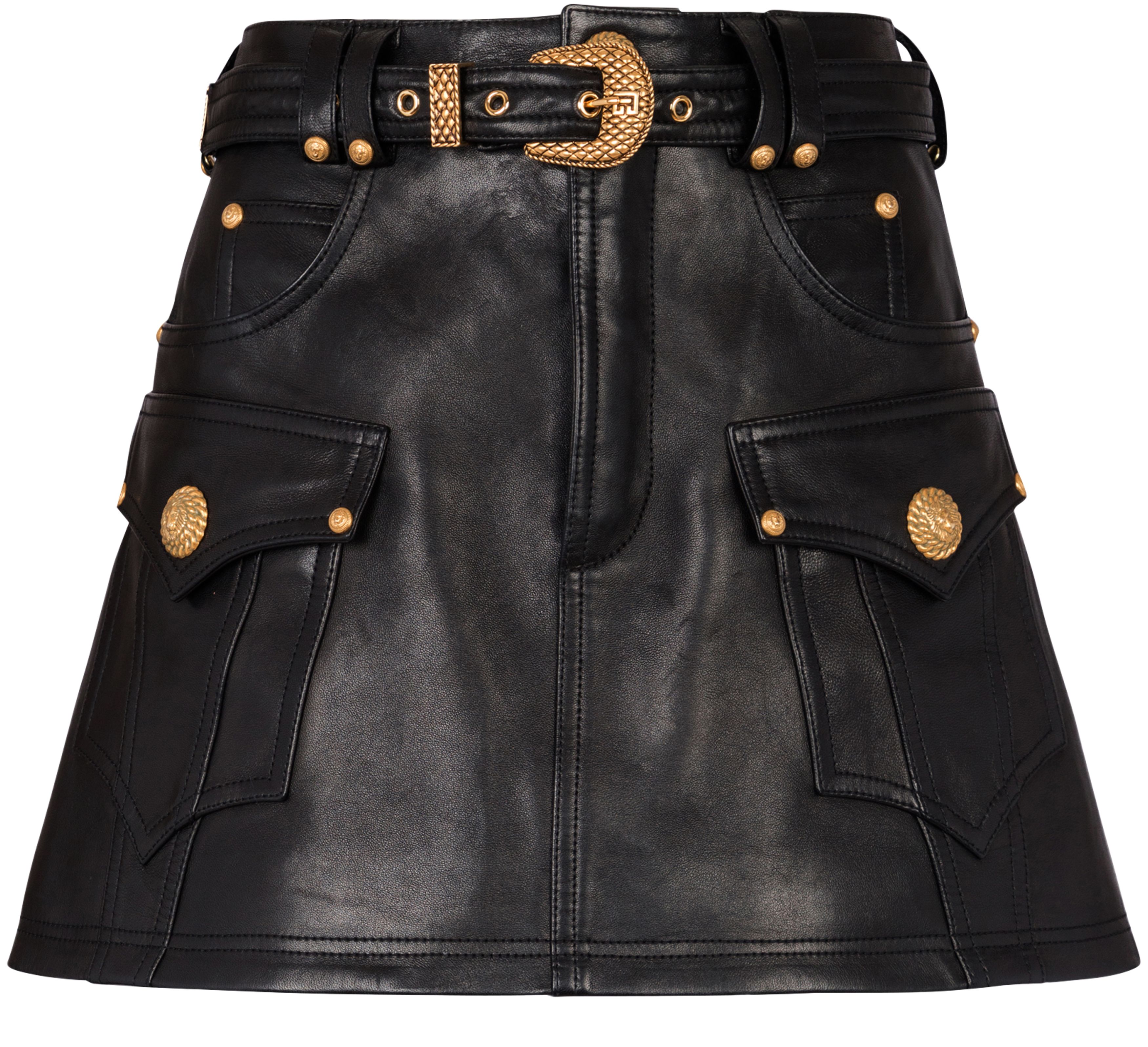 Balmain Western Leather Trapeze Skirt