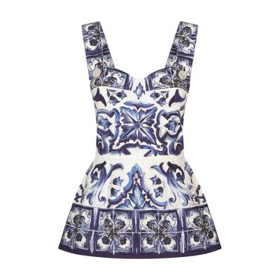 Dolce & Gabbana Majolica-print poplin top with peplum detail