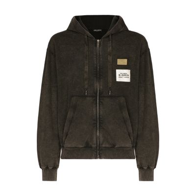 Dolce & Gabbana Washed Jersey Hoodie with Logo Zip