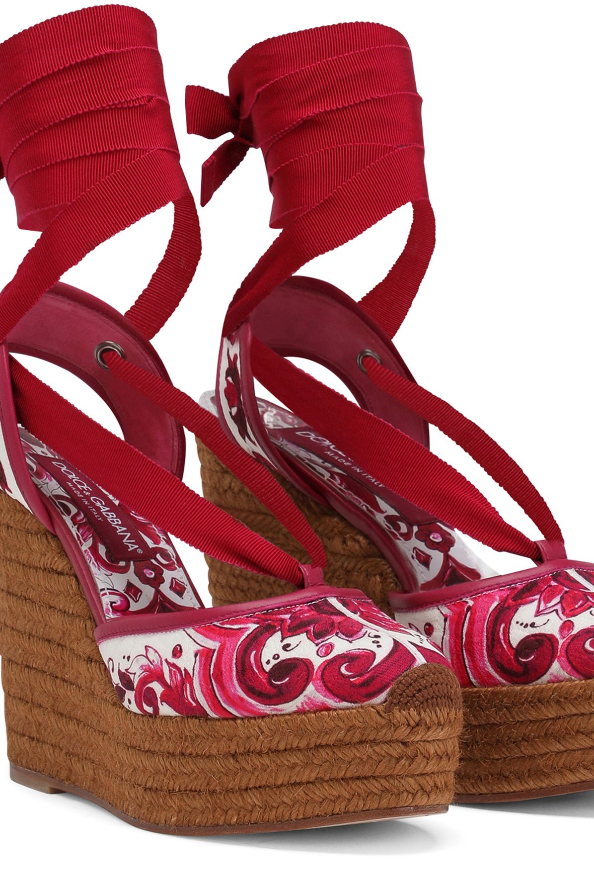 Dolce & Gabbana Rope-soled wedges in printed brocade fabric