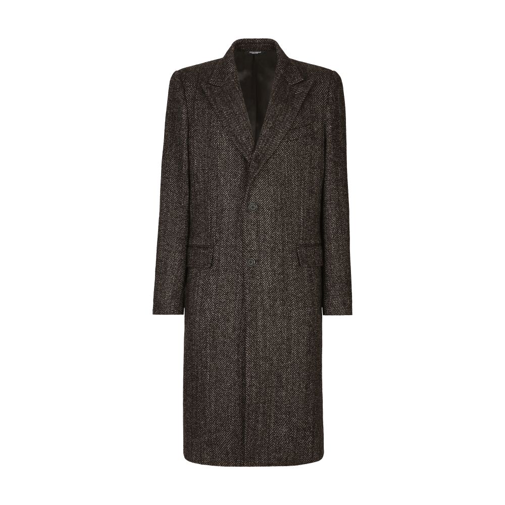 Dolce & Gabbana Single-Breasted Coat in Herringbone Alpaca Wool