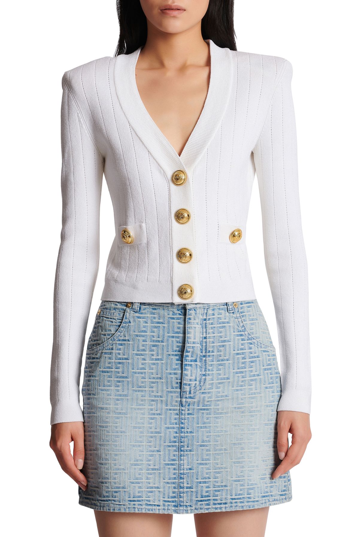 Balmain Buttoned cropped knitted cardigan