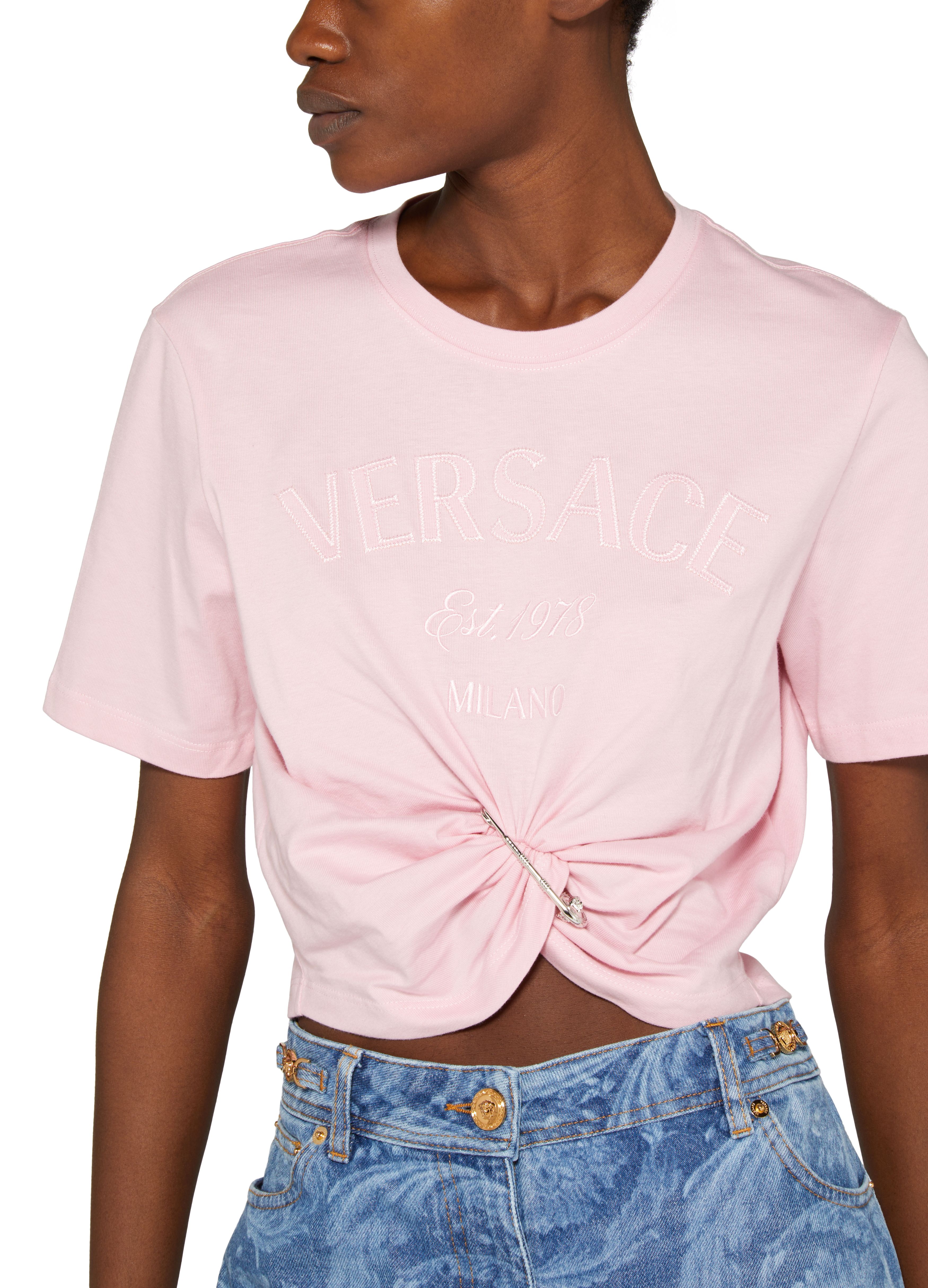 Versace Versace Milano Logo Embroidered Jersey T-Shirt