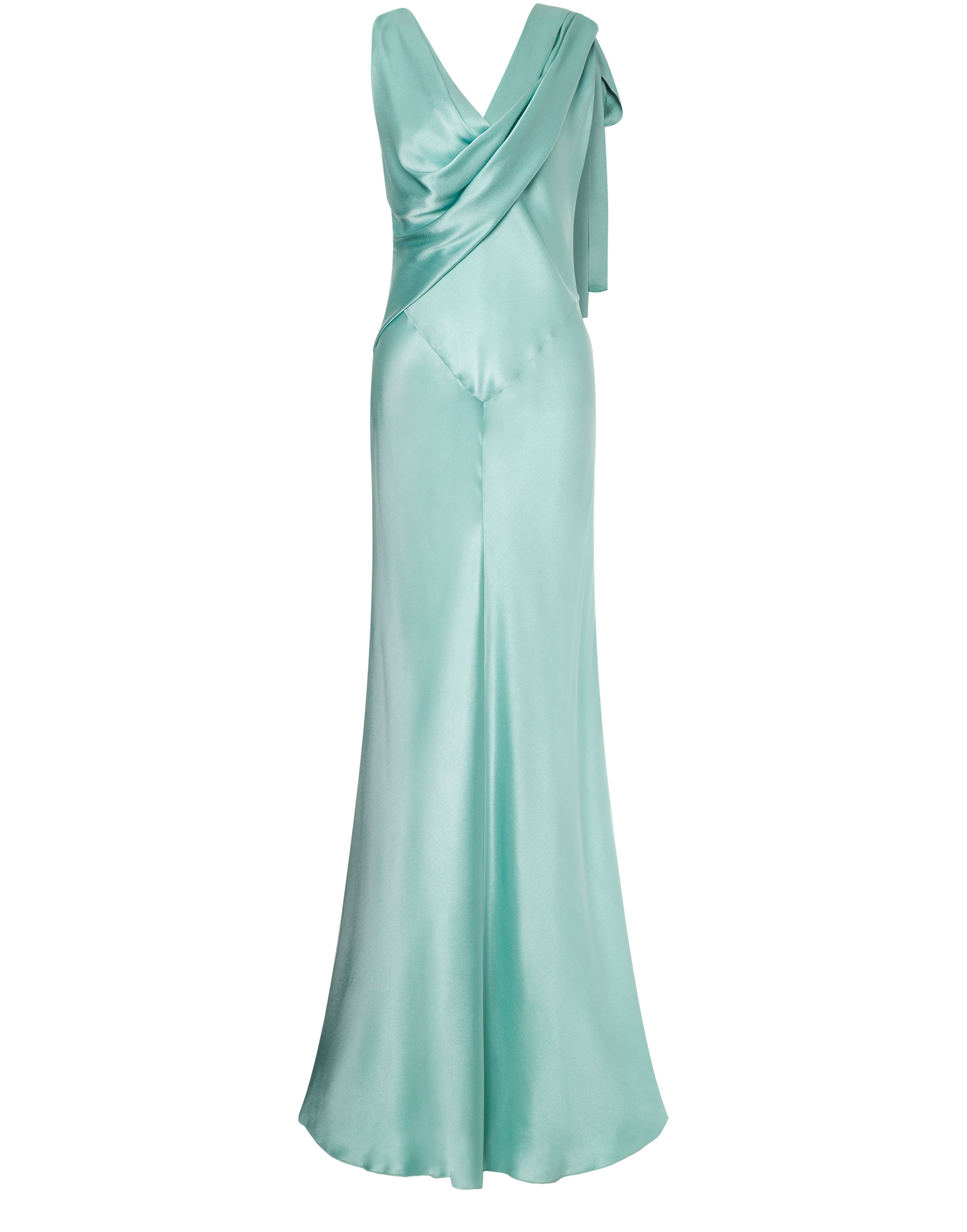 Alberta Ferretti Long satin dress with draped neckline