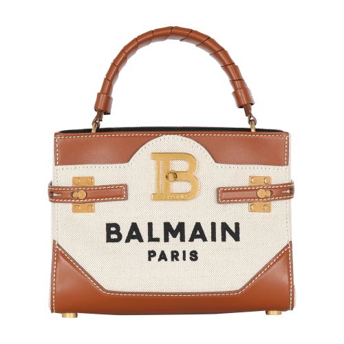 Balmain B-Buzz 22 Canvas Top Handle Bag with leather insert