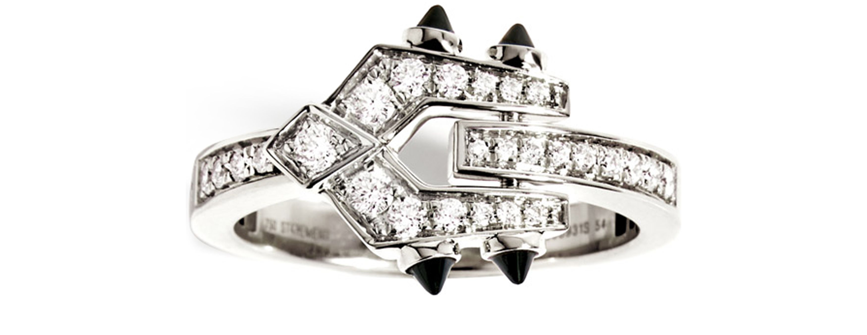  Spike small diamond, silver & black agate ring