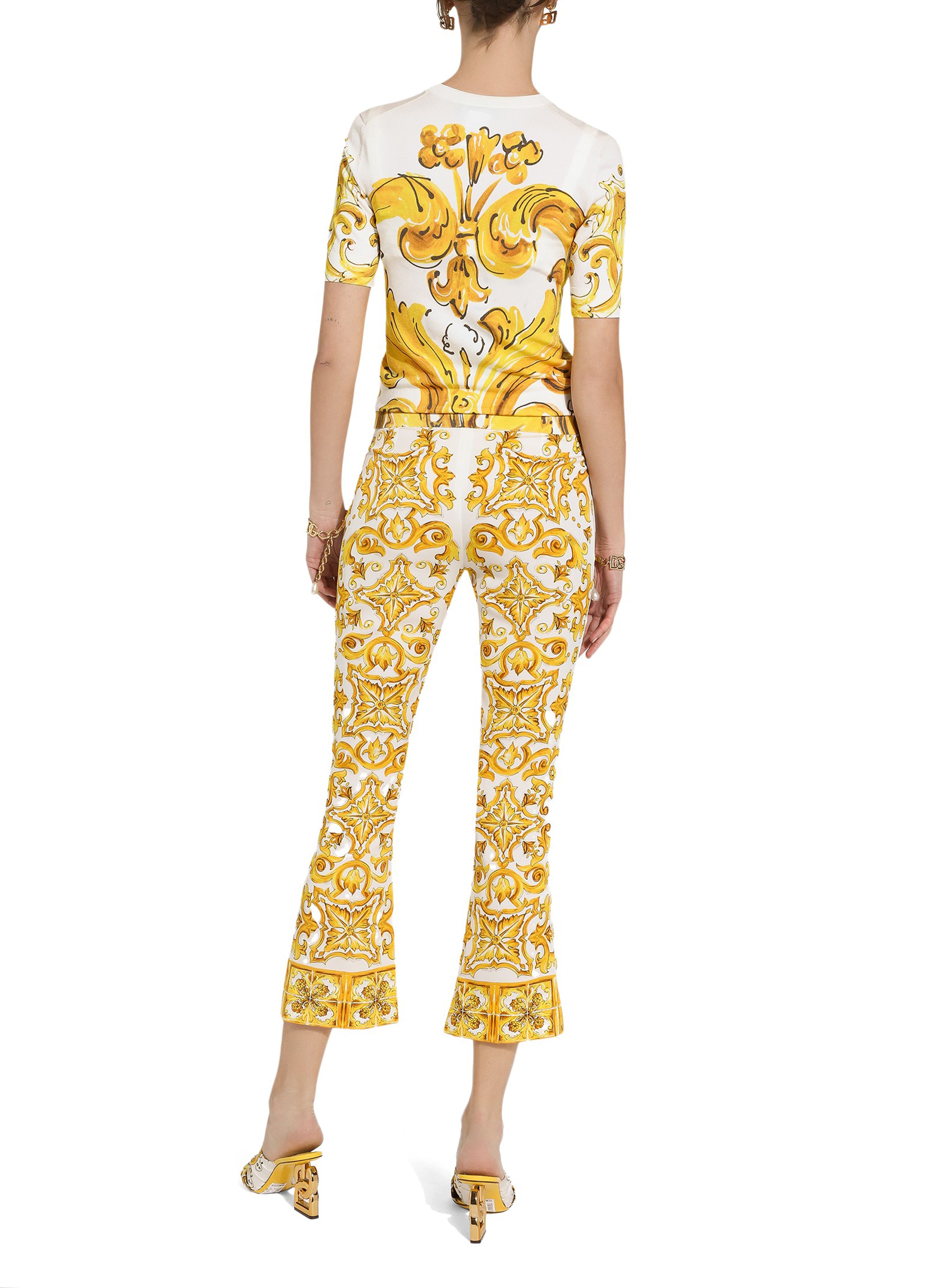 Dolce & Gabbana Majolica trumpet-leg silk pants