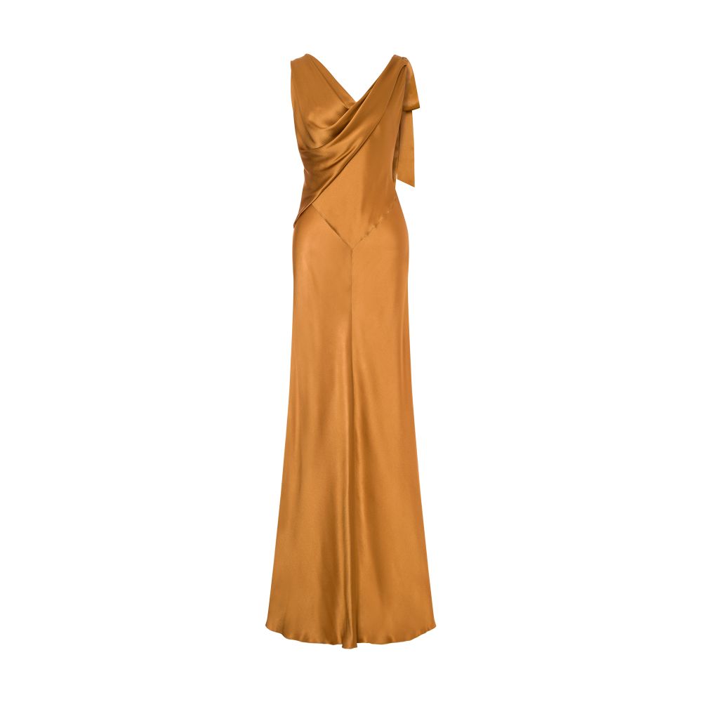 Alberta Ferretti Long satin dress with draped neckline