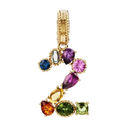 Dolce & Gabbana 18 kt yellow gold rainbow pendant with multicolor finegemstones representing number 2