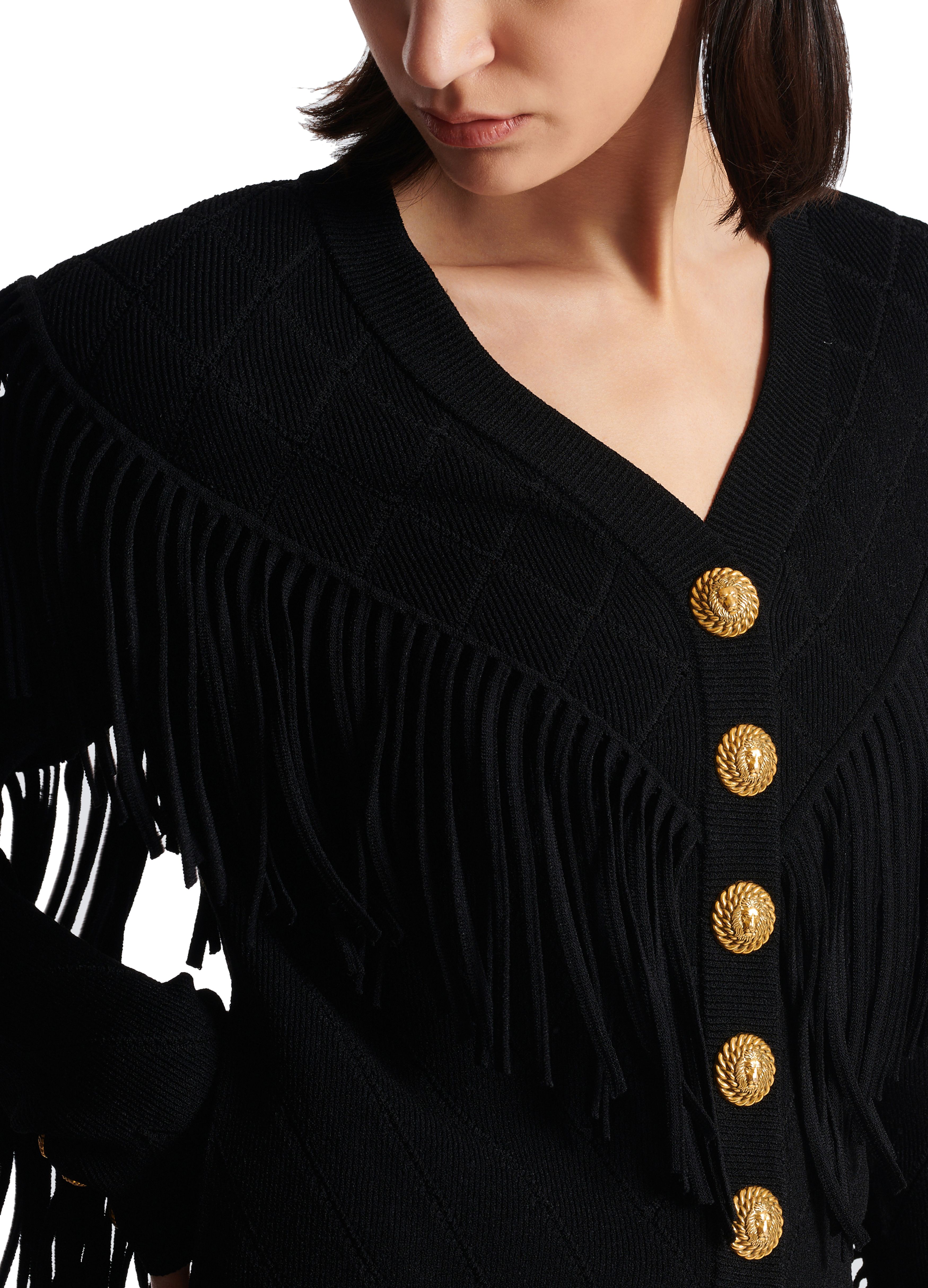 Balmain Fine-Gauge Knit Fringed Cardigan