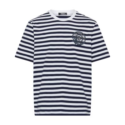 Versace Versace nautical emblem embroidered striped jersey T-shirt