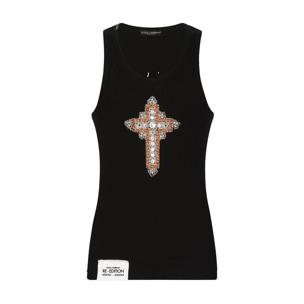 Dolce & Gabbana Fine-rib cotton singlet with patch